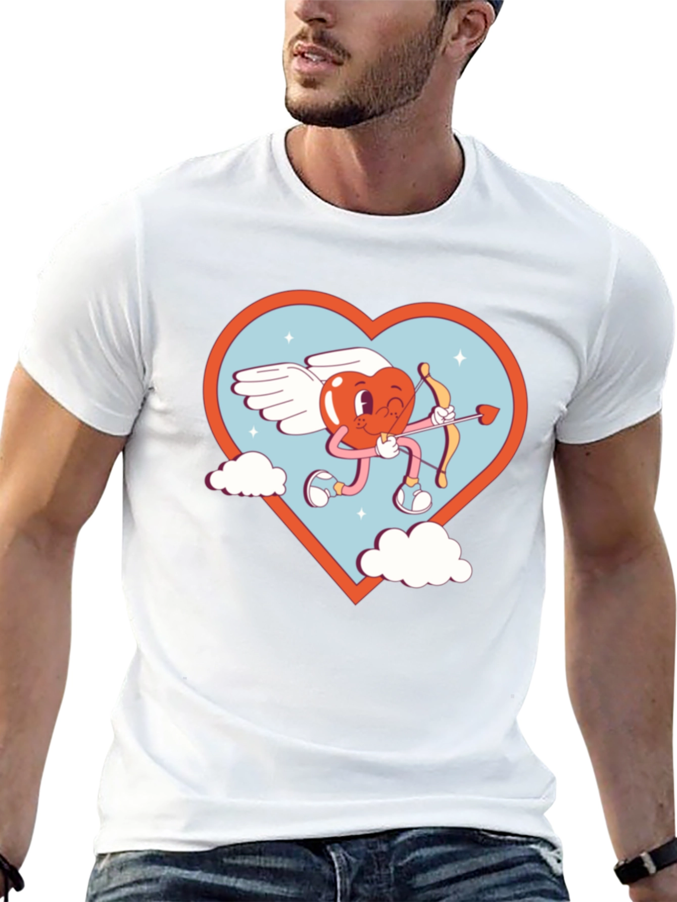 Cartoon Heart Cupid Black T-Shirt