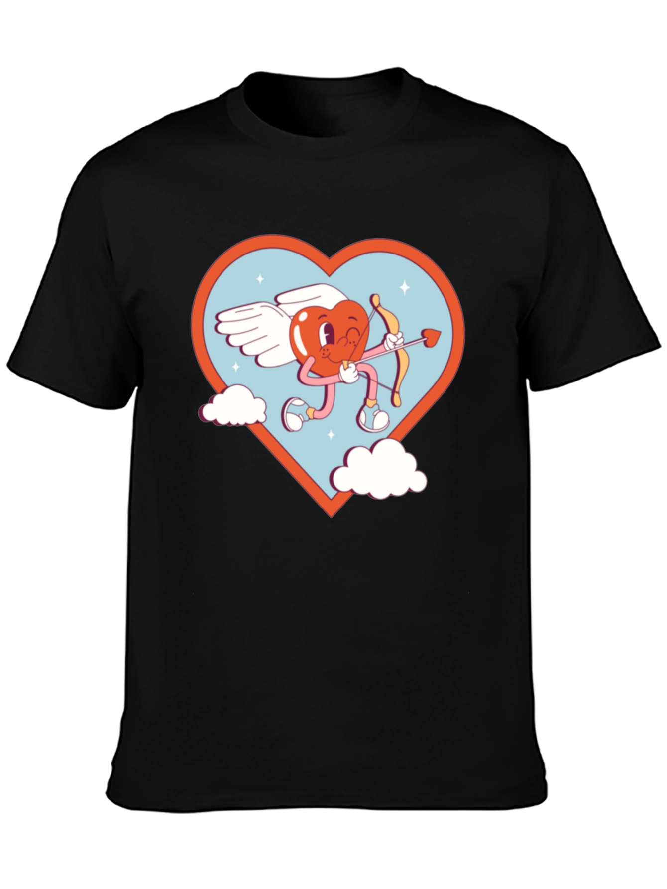 Cartoon Heart Cupid Black T-Shirt
