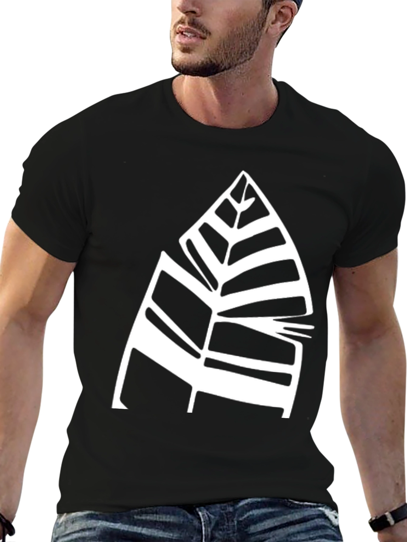 Modern Leaf Design Black T-Shirt