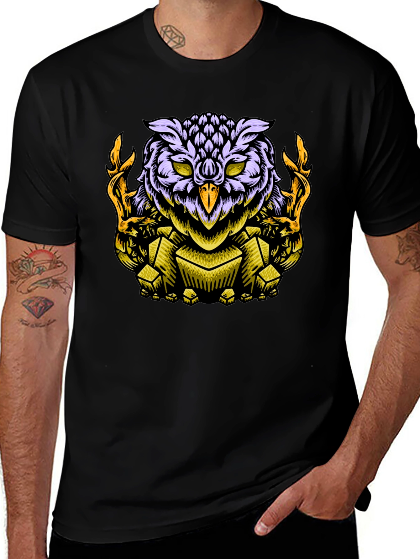 Owl Graphic Print Black T-Shirt