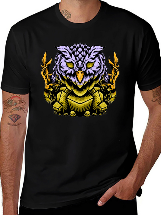 Owl Graphic Print Black T-Shirt