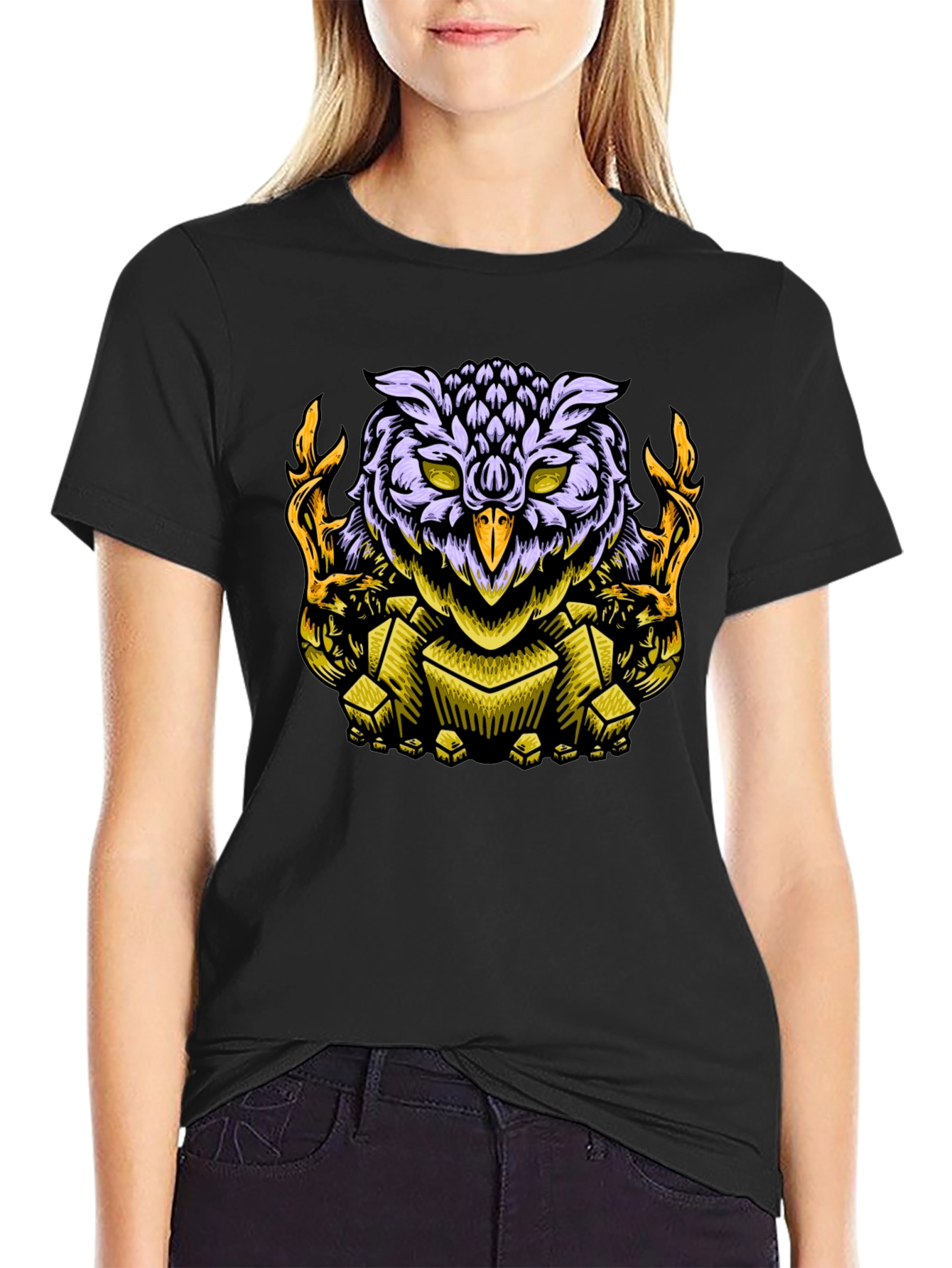 Owl Graphic Print Black T-Shirt