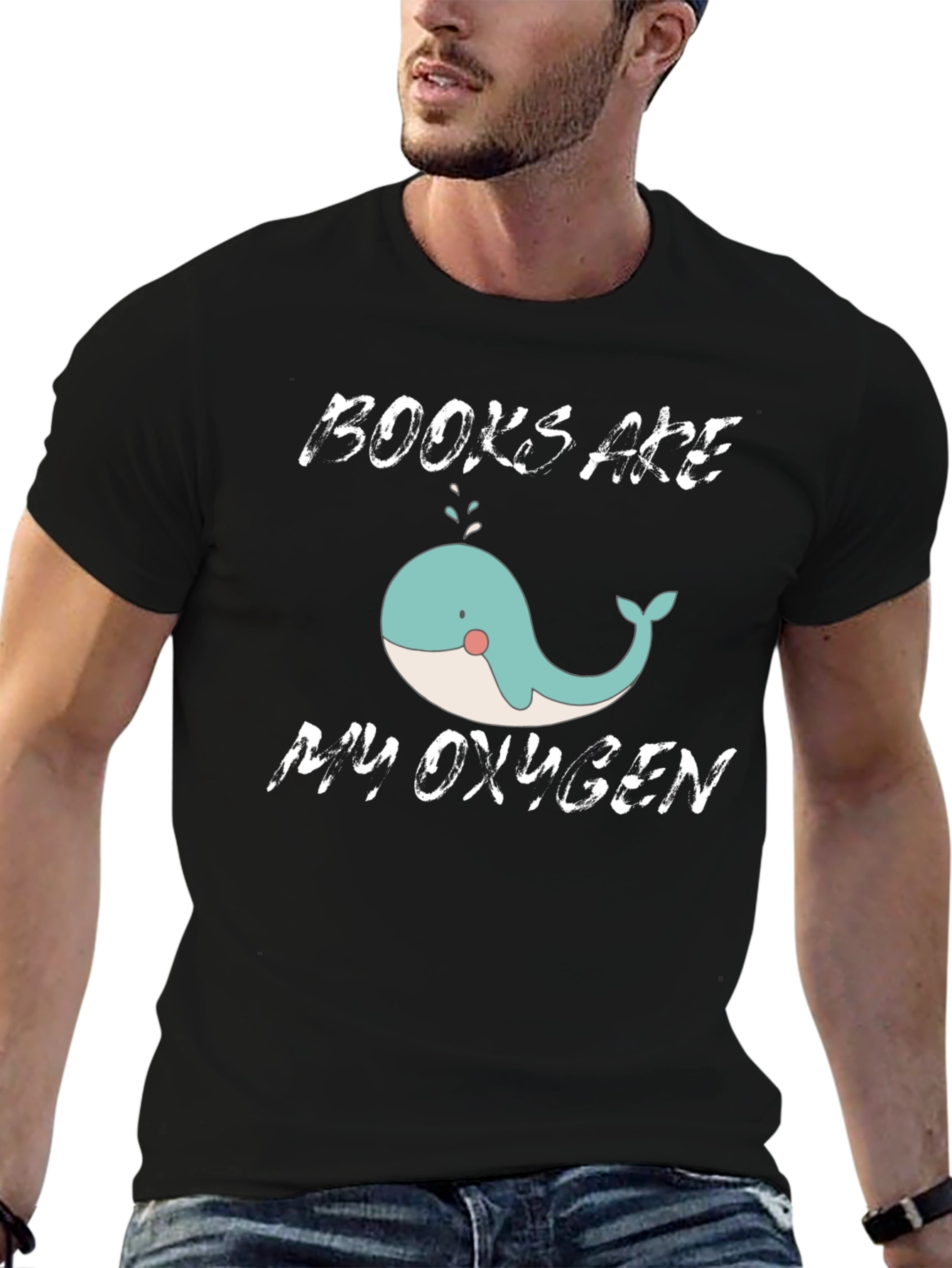 Books Are My Oxygen Whale Graphic T-Shirt