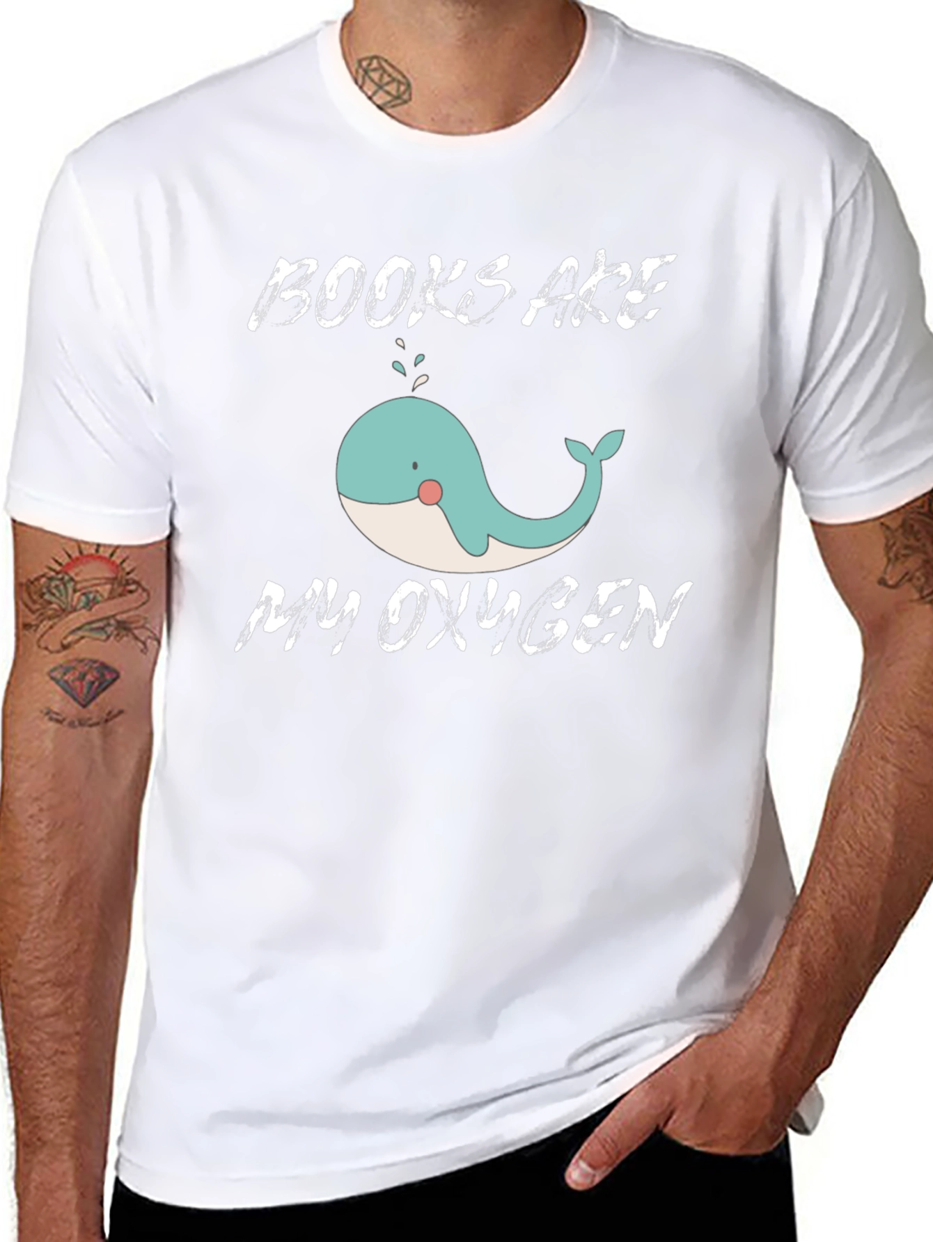 Books Are My Oxygen Whale Graphic T-Shirt