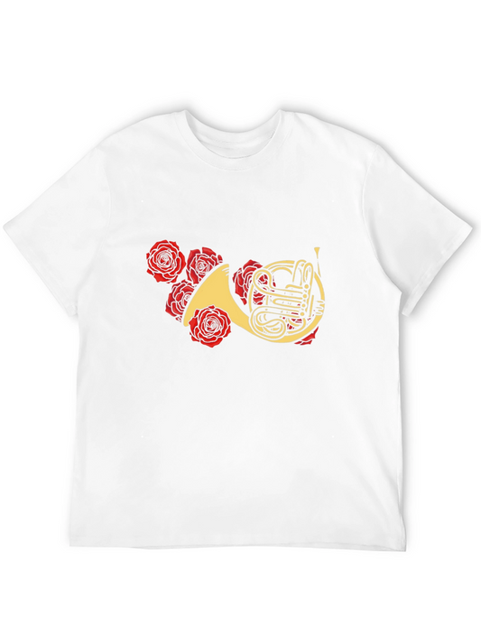 Floral French Horn Graphic Tee - Stylish Musician T-Shirt