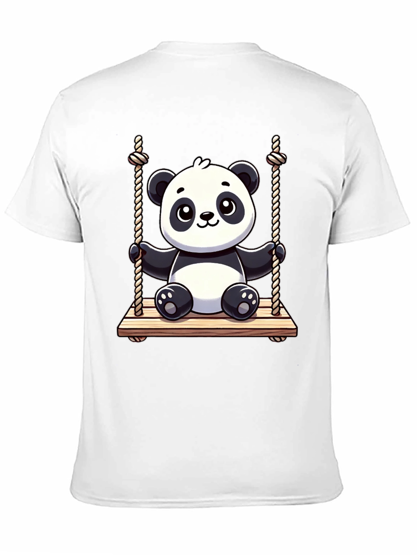 Cute Panda on Swing Graphic Tee - Black