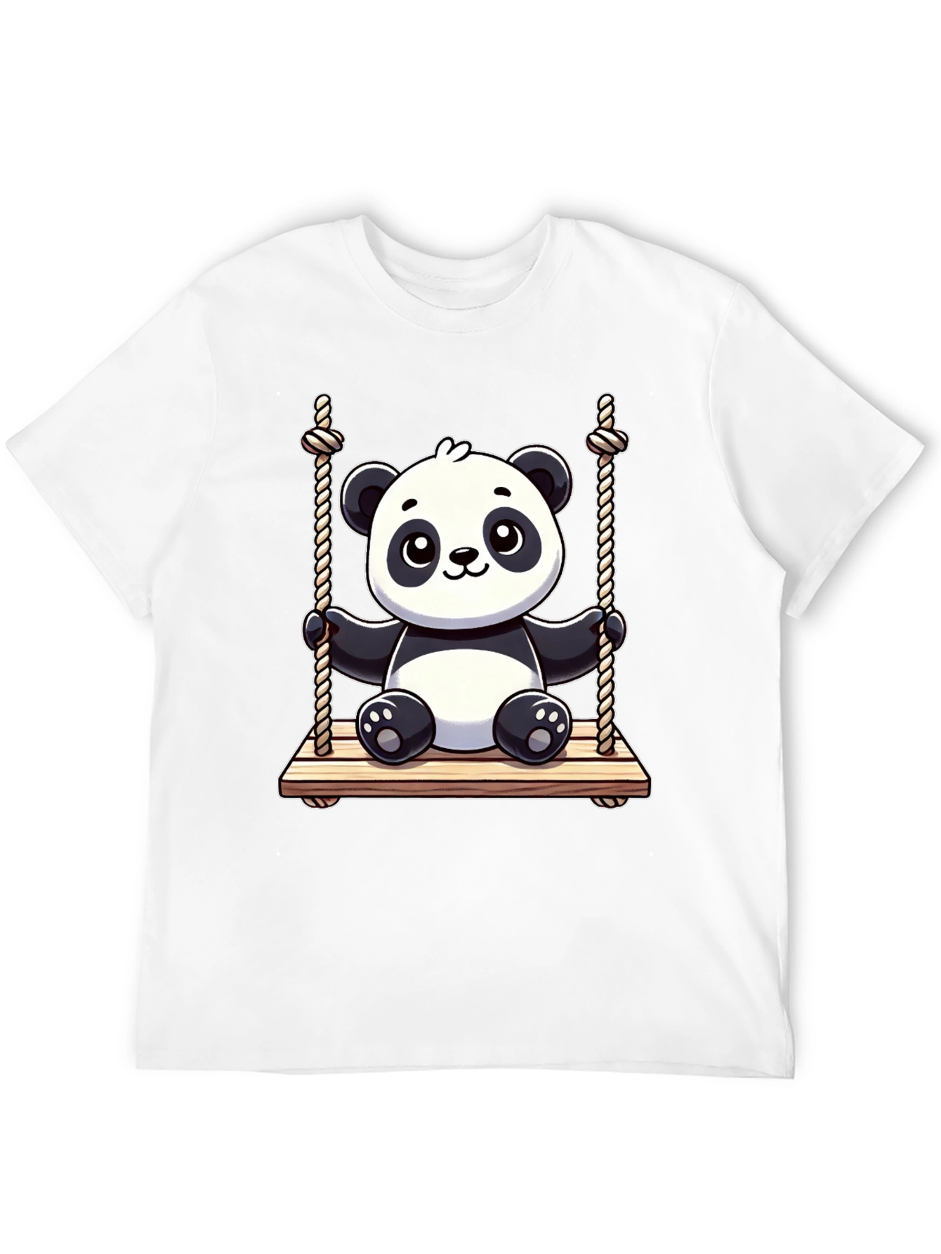 Cute Panda on Swing Graphic Tee - Black