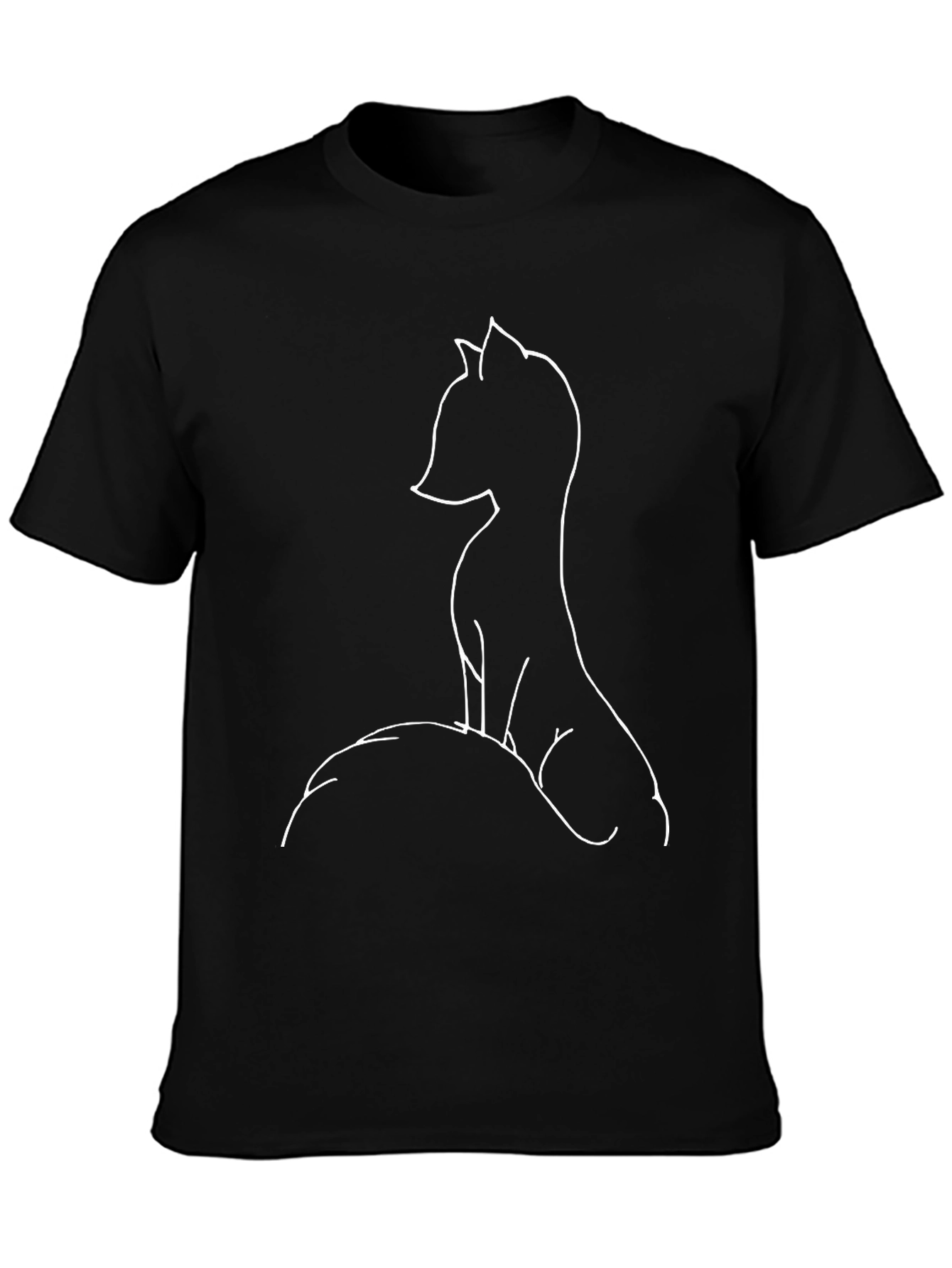 Minimalist Fox Outline Graphic Tee - Black