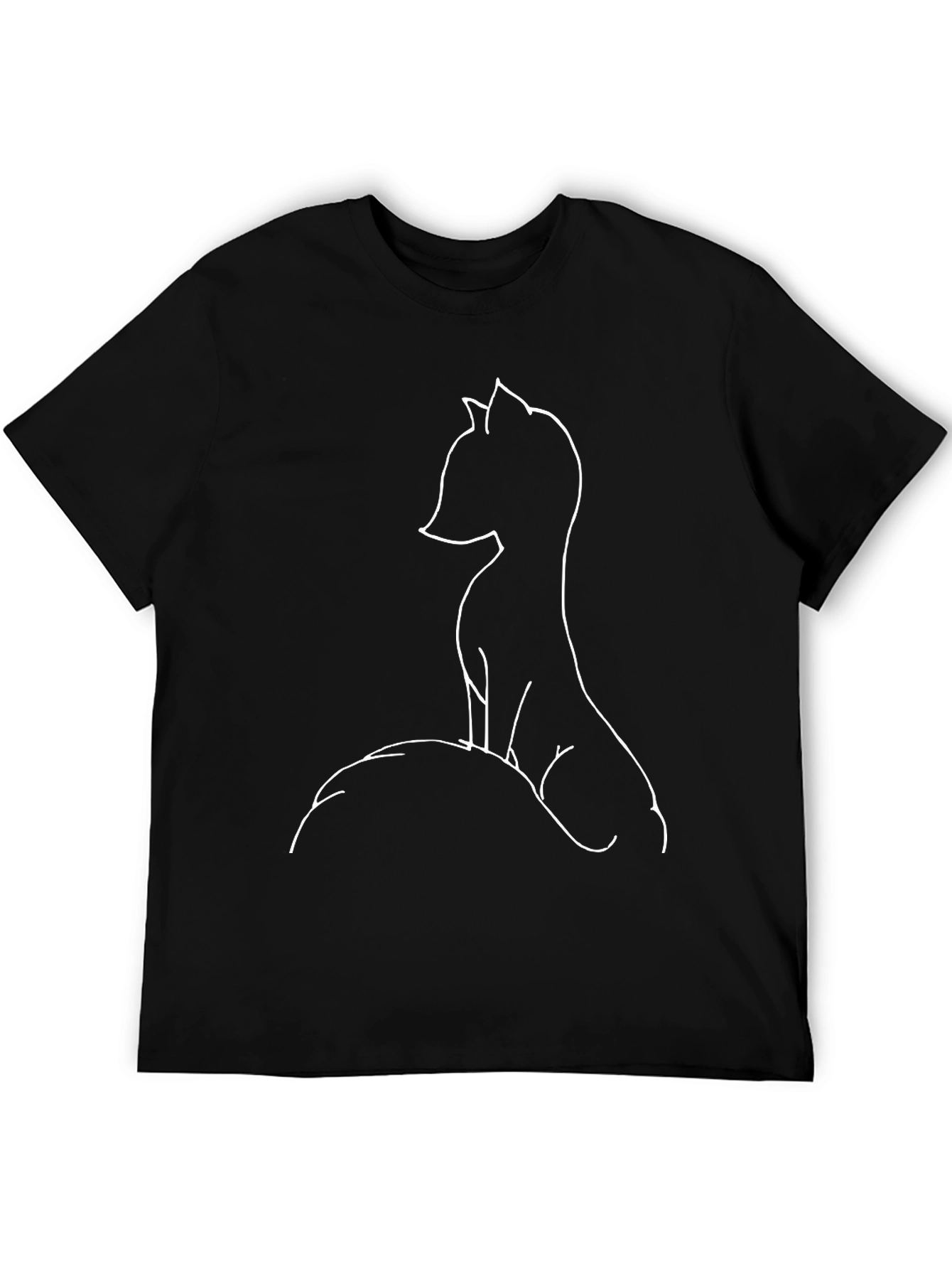 Minimalist Fox Outline Graphic Tee - Black
