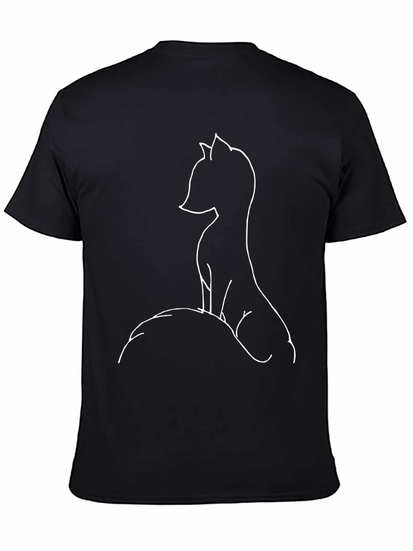 Minimalist Fox Outline Graphic Tee - Black