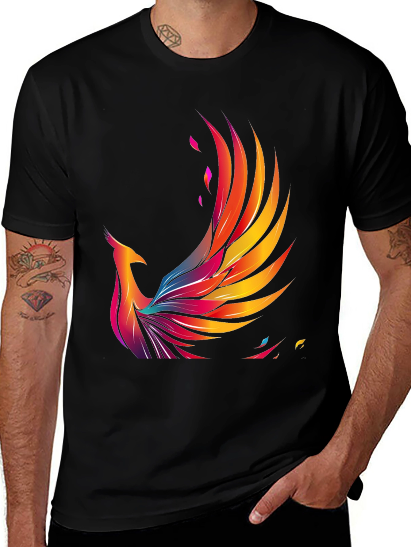 Phoenix Graphic Print Black T-Shirt