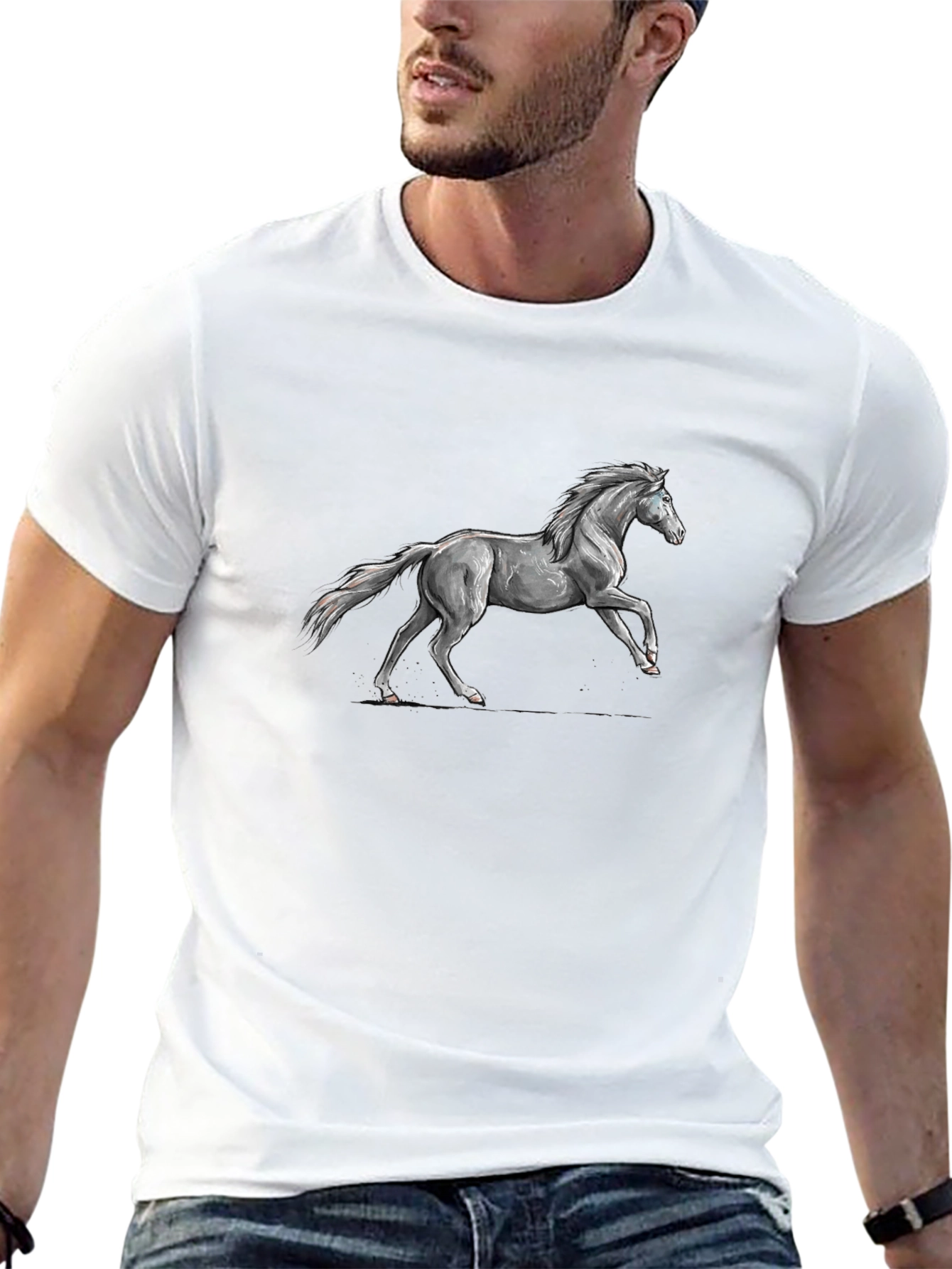 Black Tee with Horse Graphic