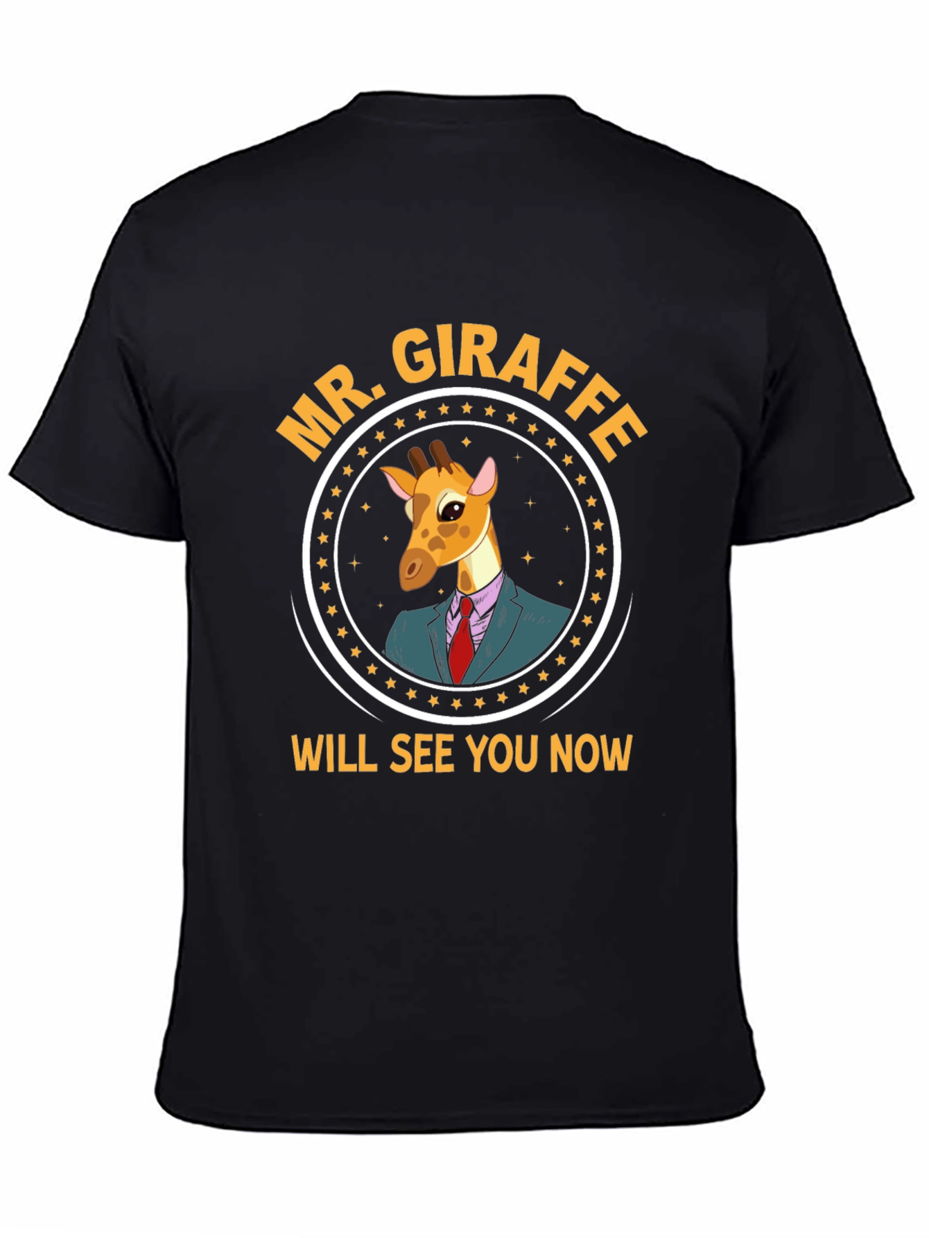 Mr. Giraffe Will See You Now Black T-Shirt