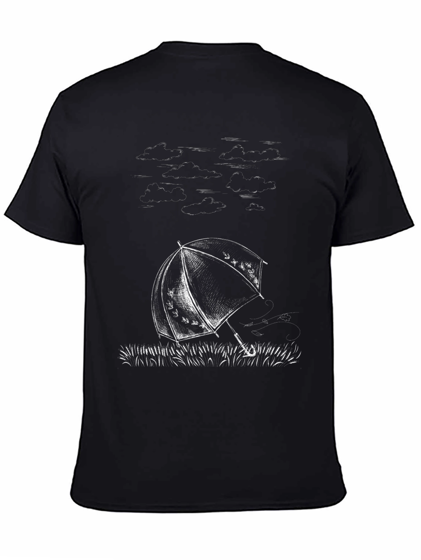 Umbrella Sketch Graphic Tee - Stylish Black Cotton T-Shirt