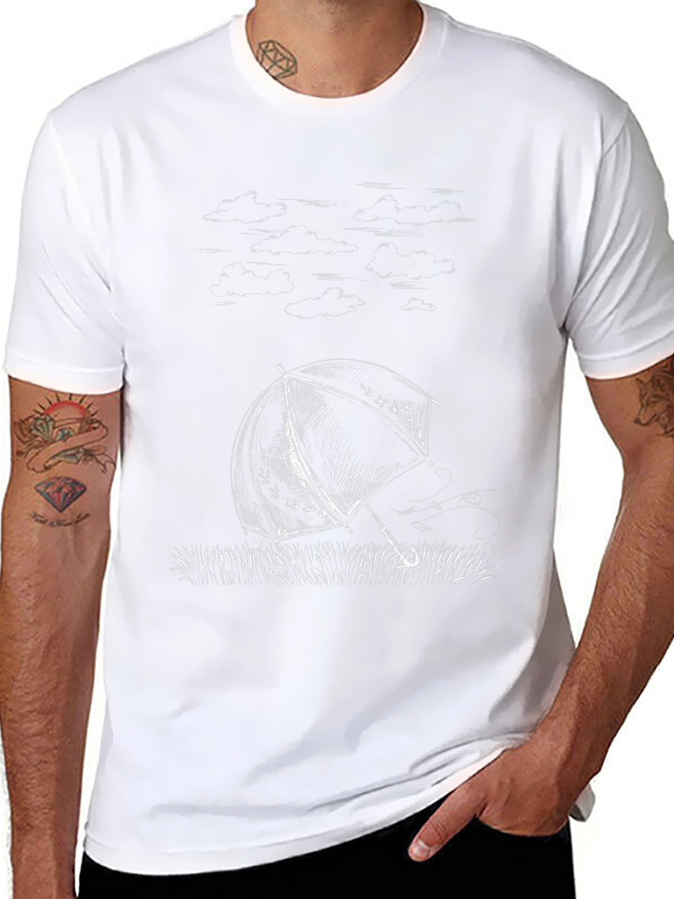 Umbrella Sketch Graphic Tee - Stylish Black Cotton T-Shirt