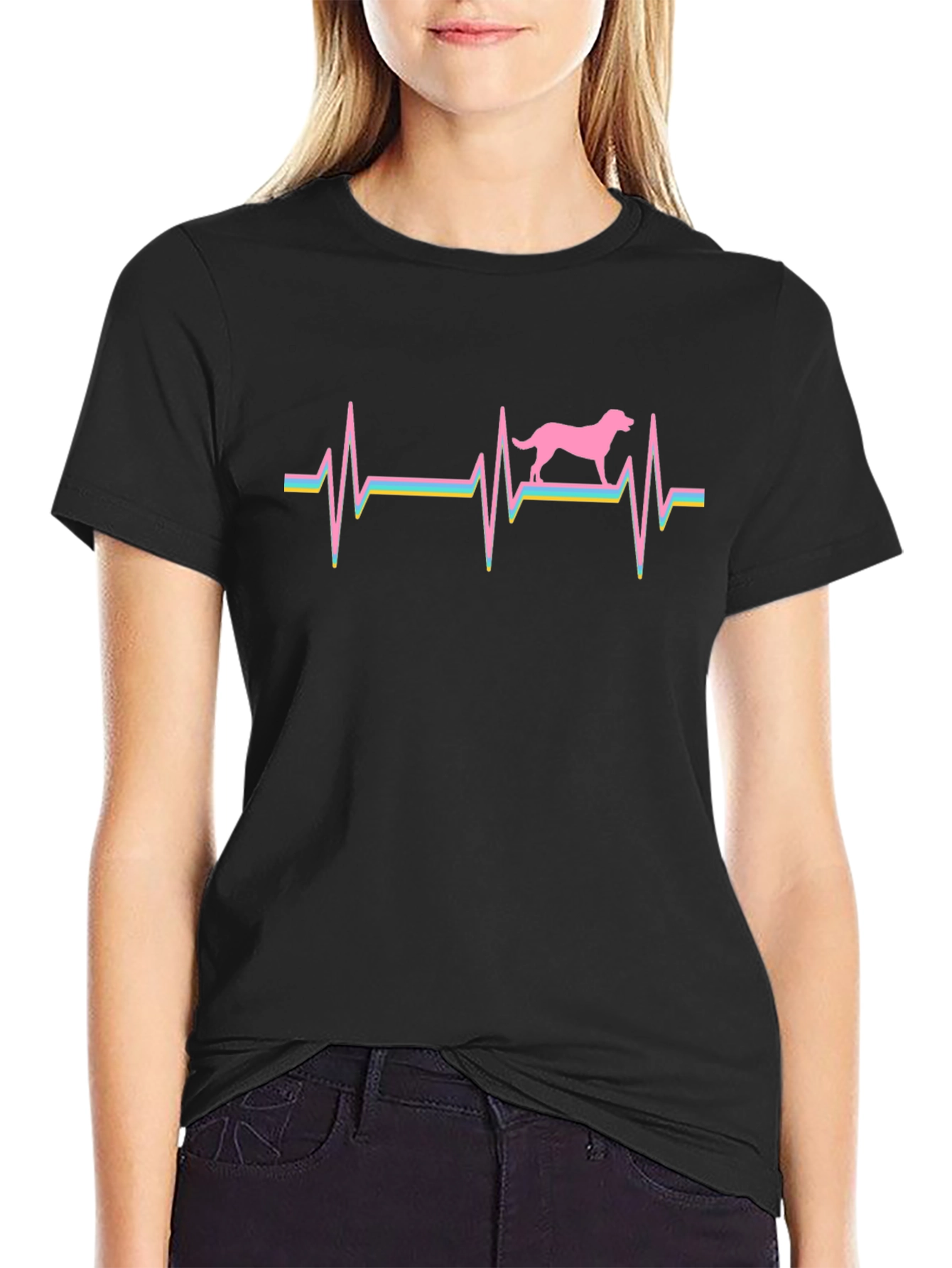 Dog Heartbeat Graphic Tee - Black Casual T-Shirt