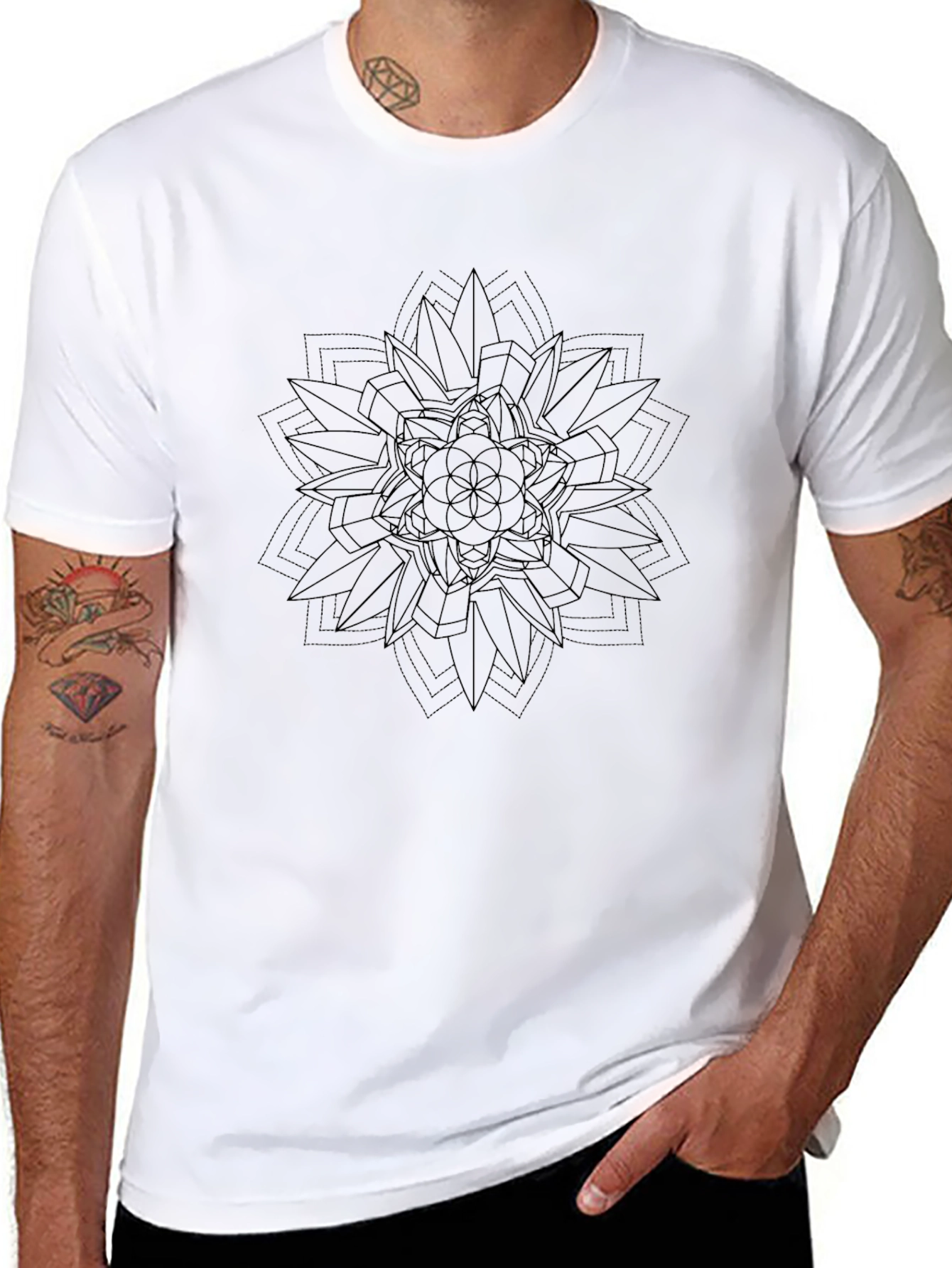 Geometric Mandala Graphic Tee - Mens Black T-Shirt