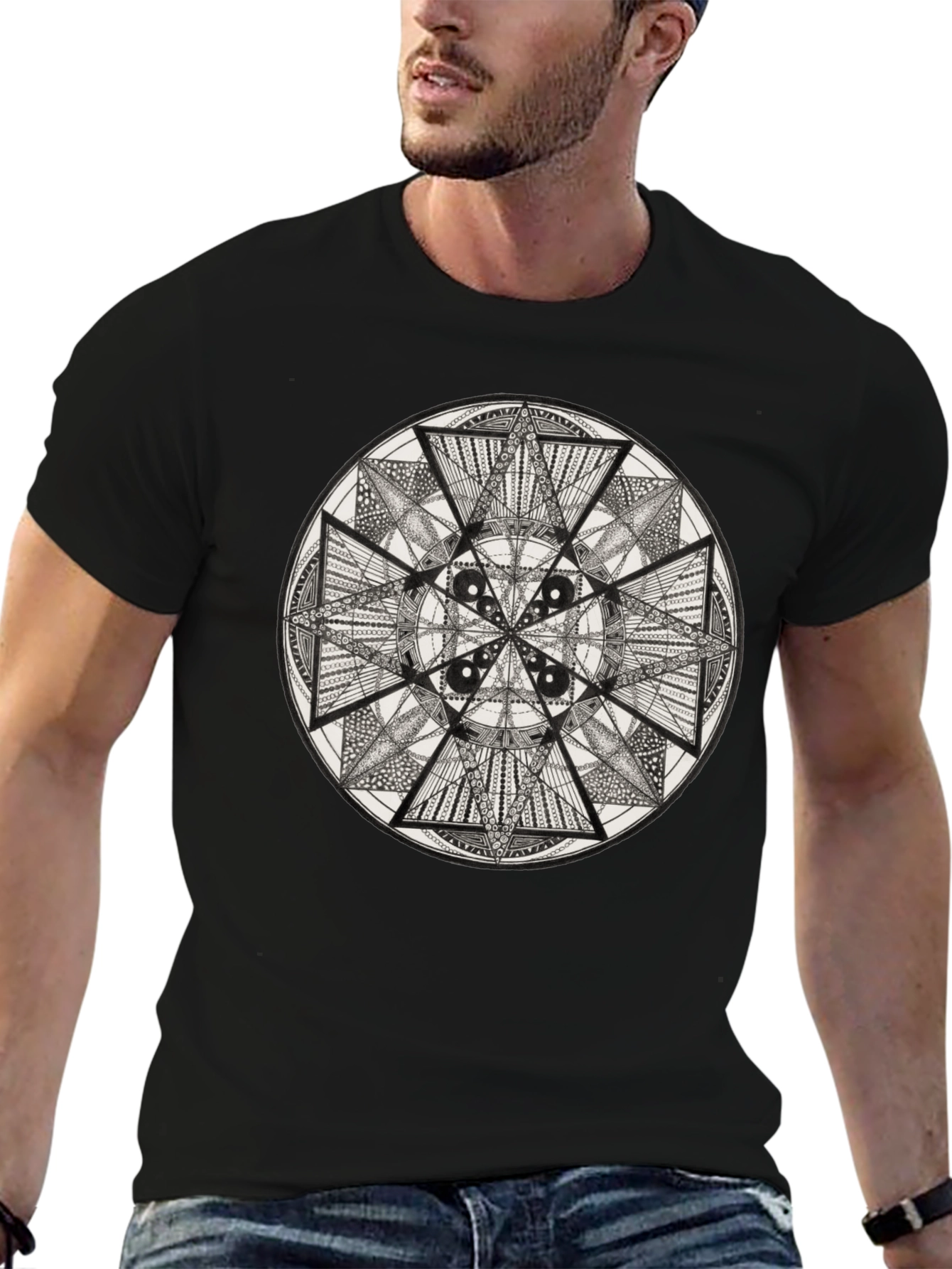 Geometric Mandala Tee - Black Graphic T-Shirt