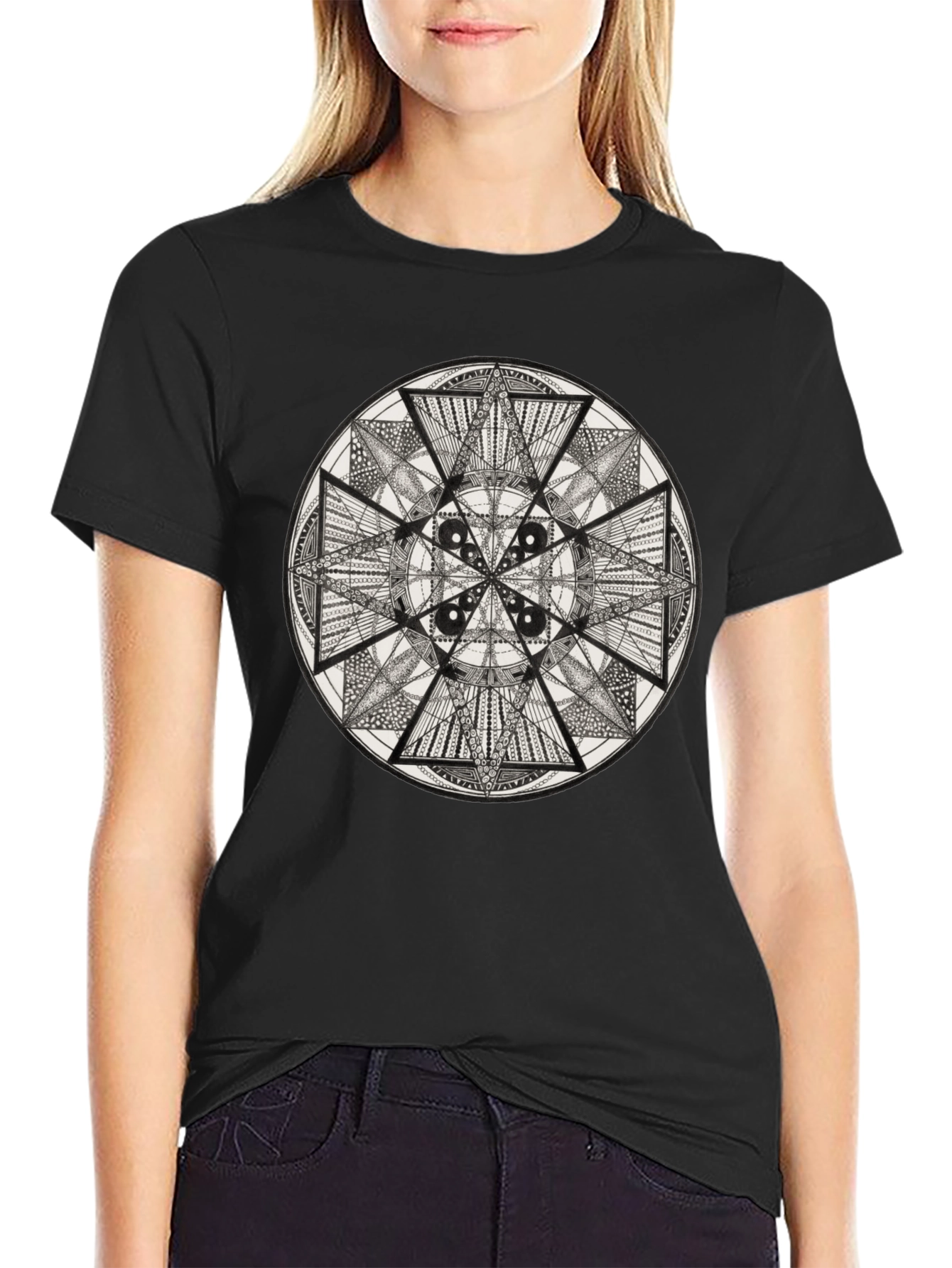 Geometric Mandala Tee - Black Graphic T-Shirt