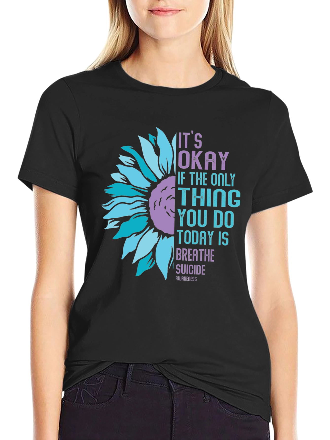 Its Okay Suicide Awareness Sunflower Graphic T-Shirt