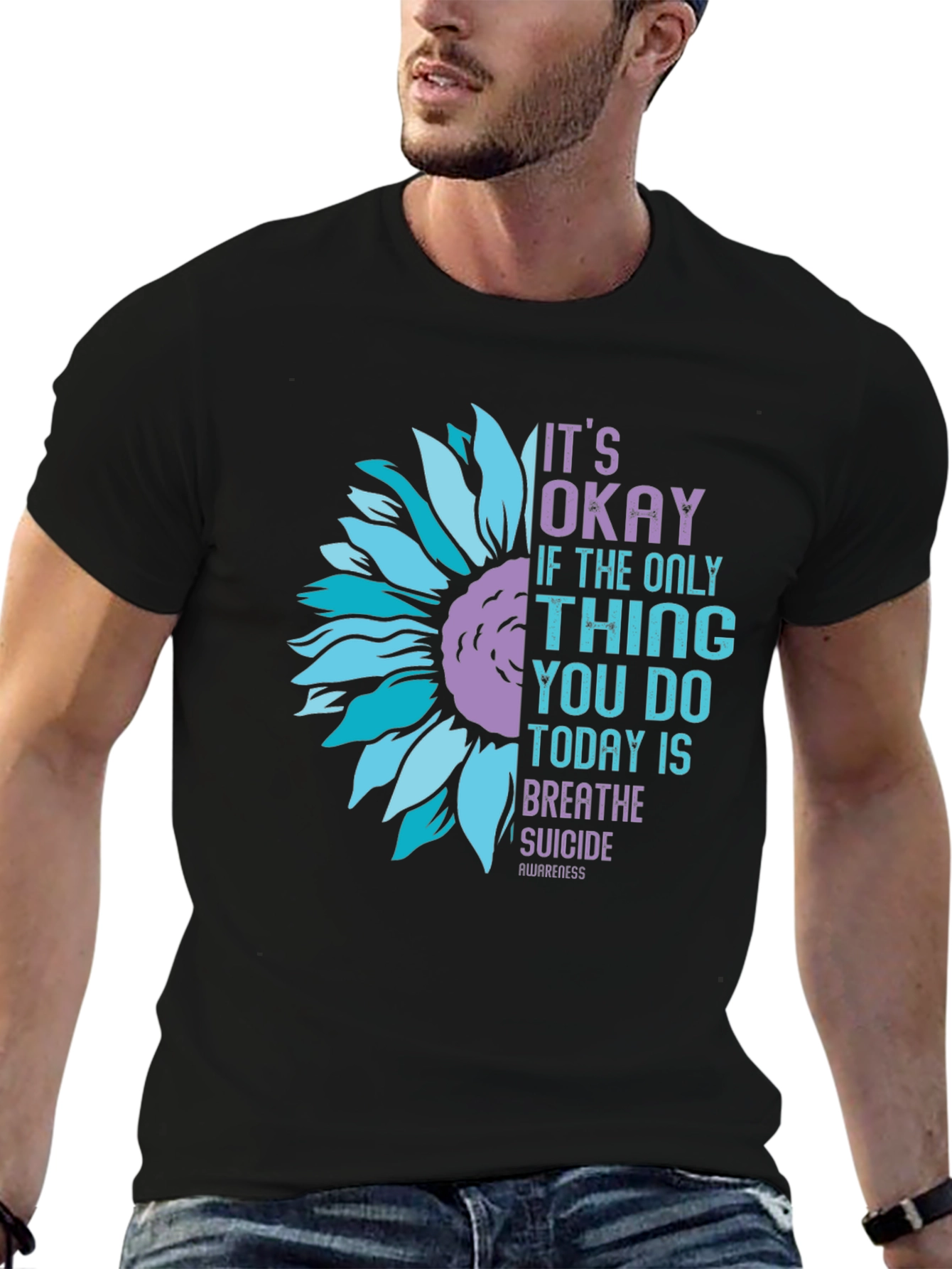 Its Okay Suicide Awareness Sunflower Graphic T-Shirt