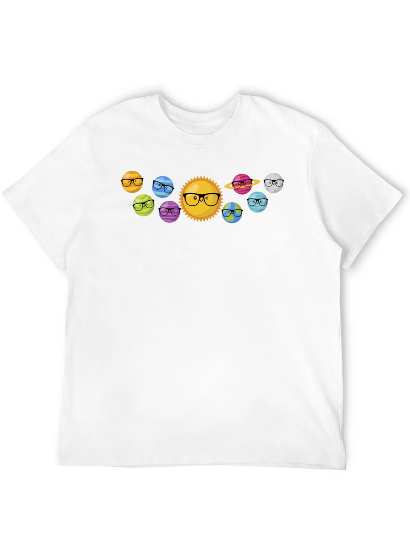 Planets with Glasses Black T-Shirt