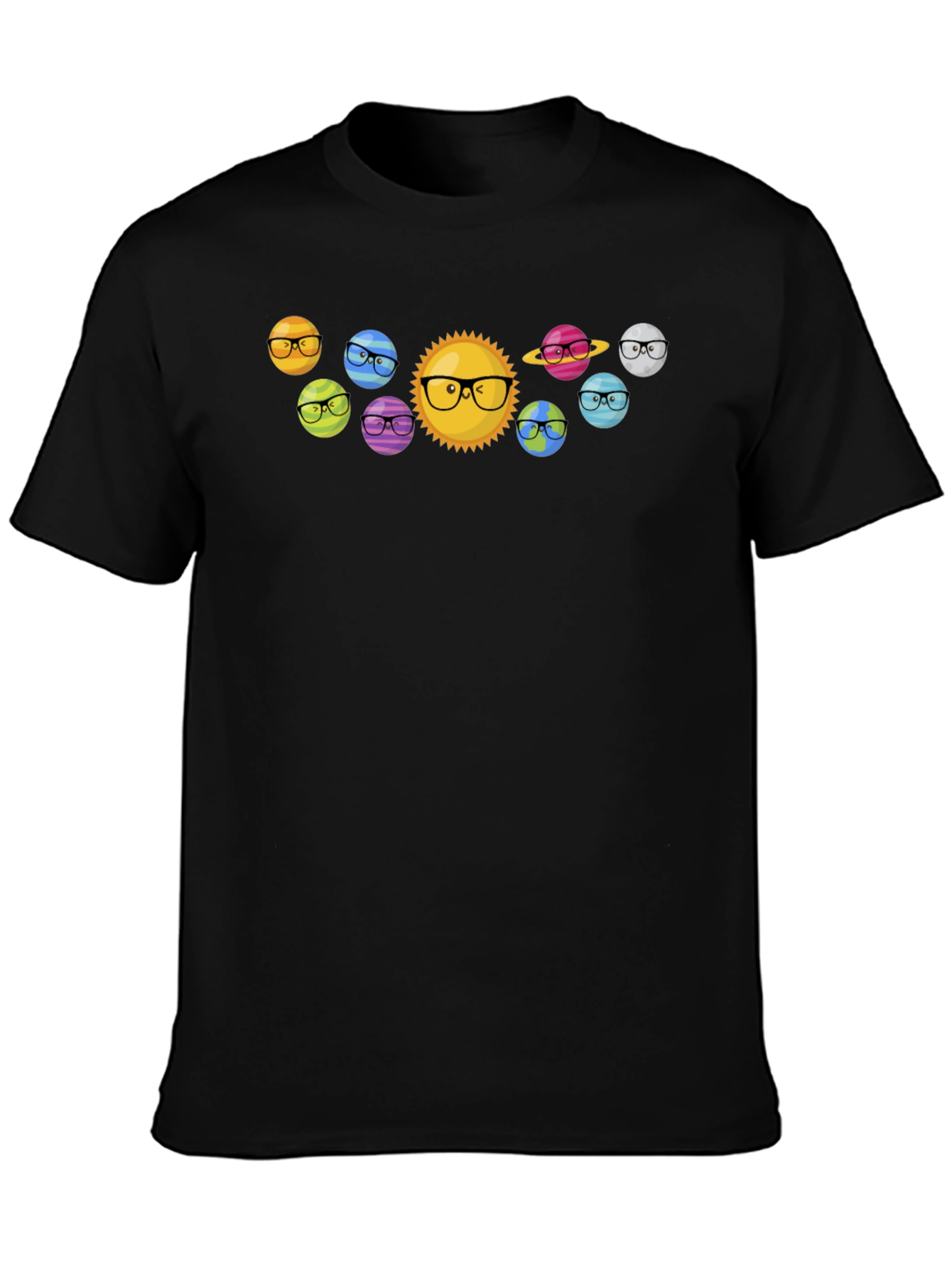Planets with Glasses Black T-Shirt