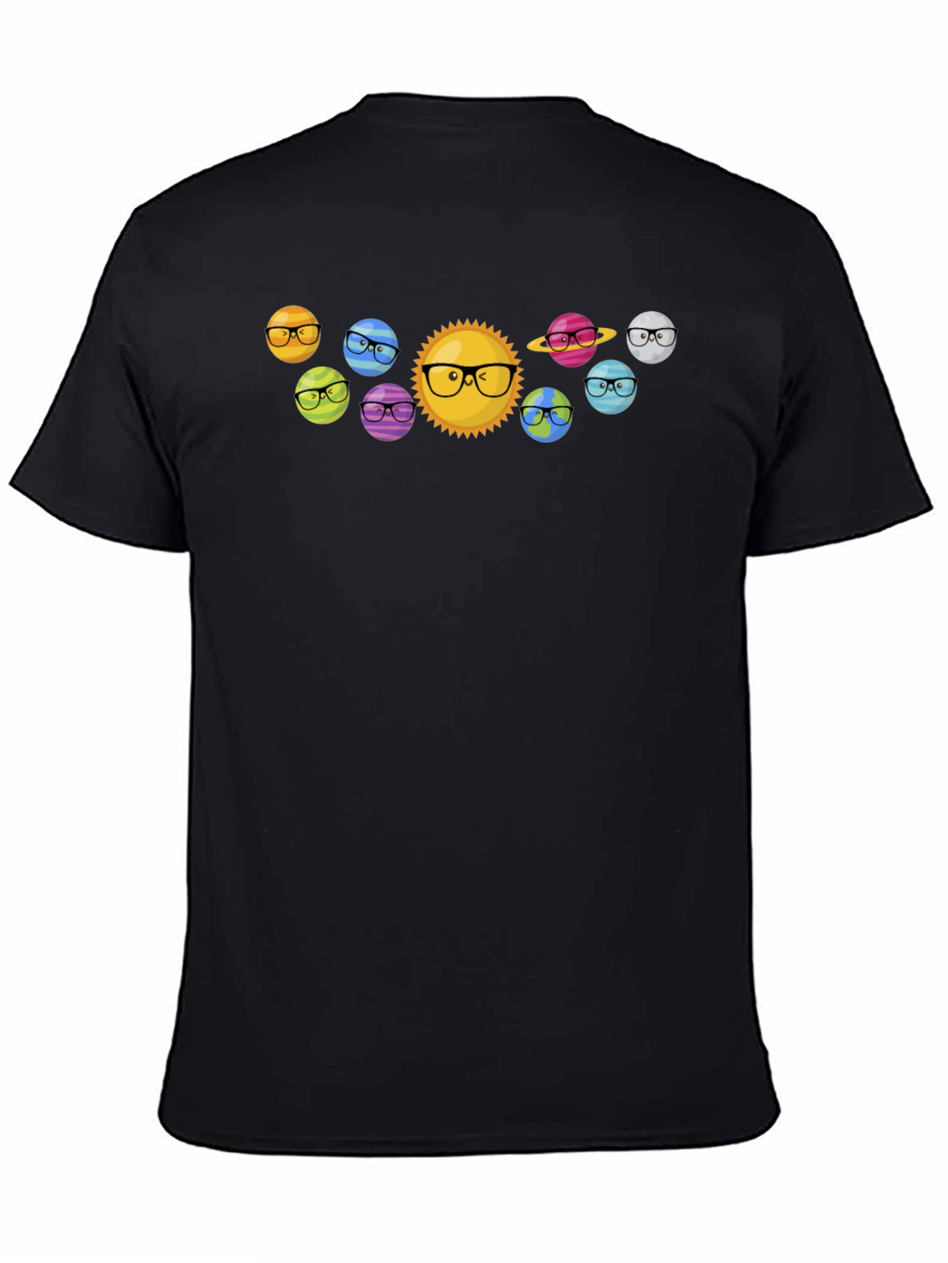 Planets with Glasses Black T-Shirt