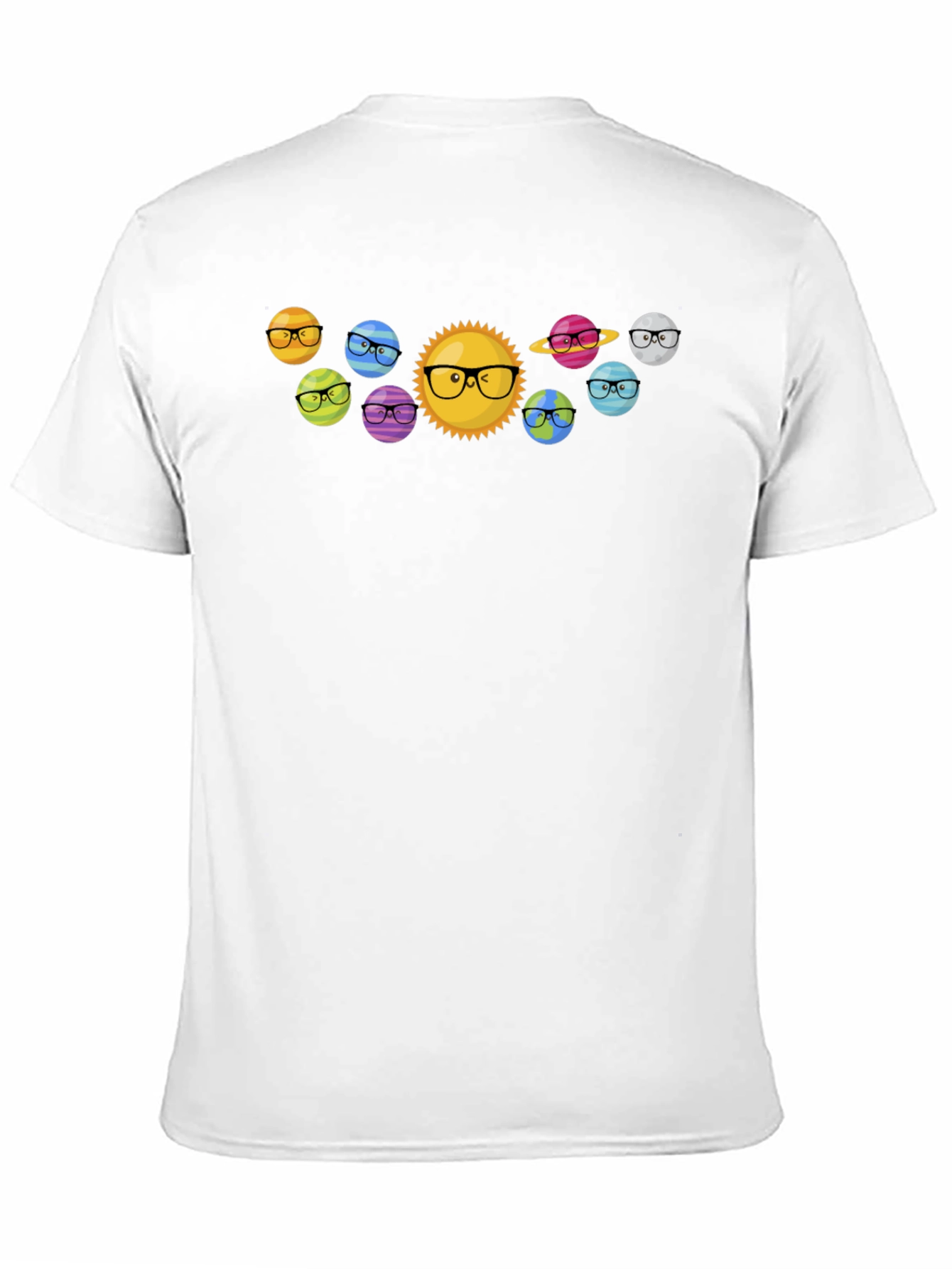 Planets with Glasses Black T-Shirt