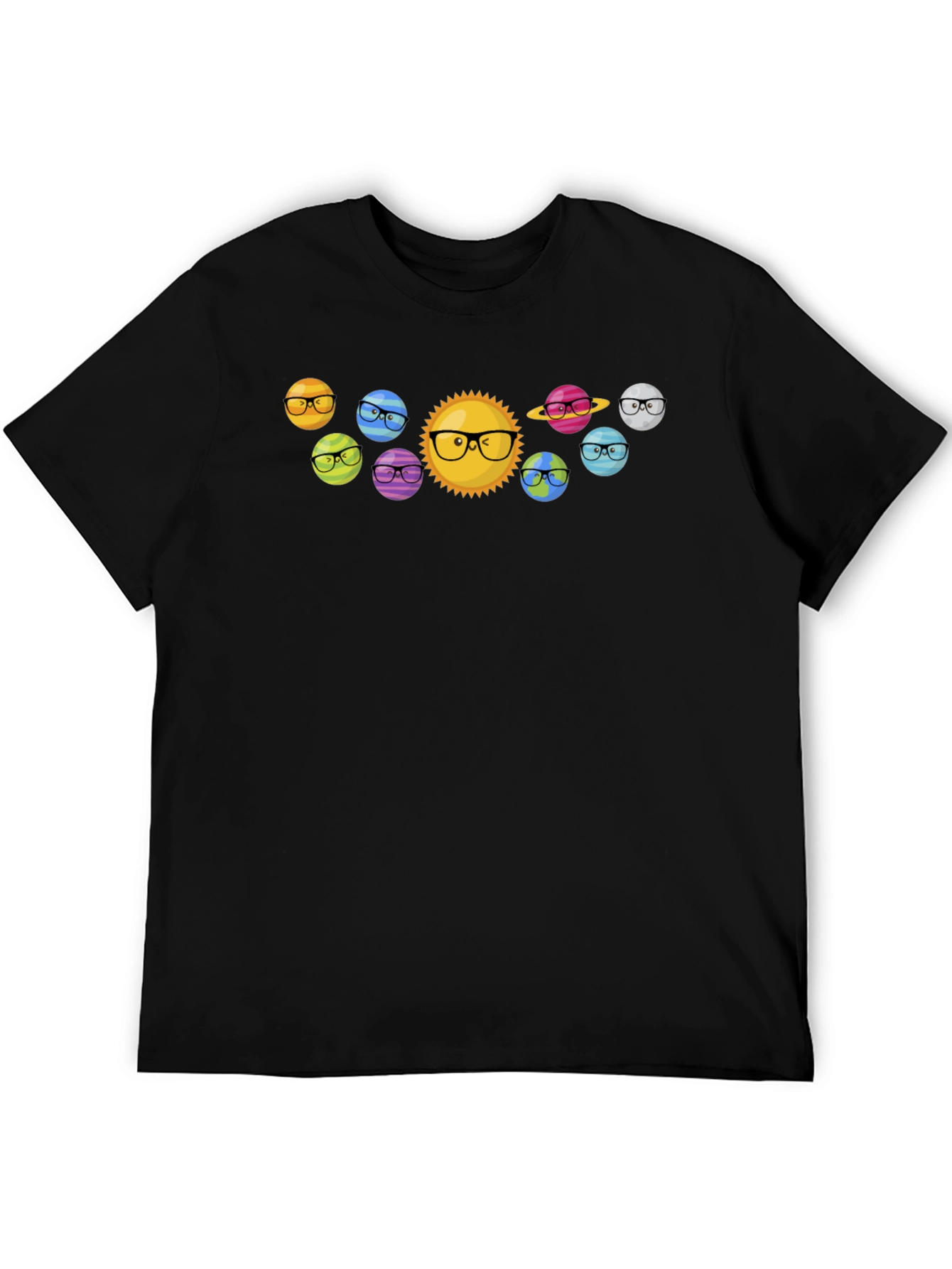 Planets with Glasses Black T-Shirt