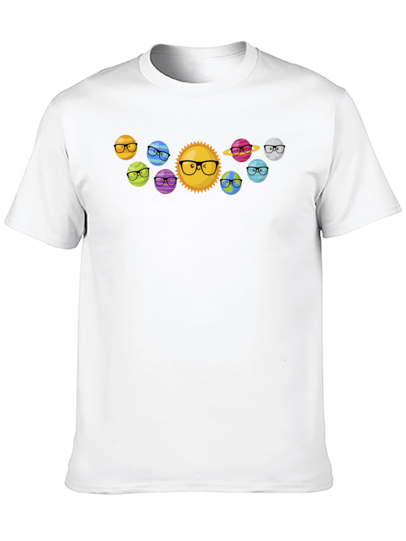 Planets with Glasses Black T-Shirt