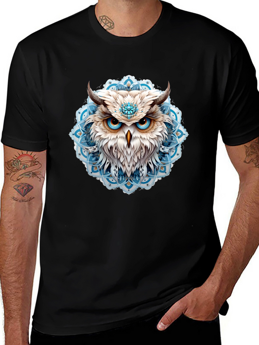 Owl Mandala Graphic Print Black T-Shirt