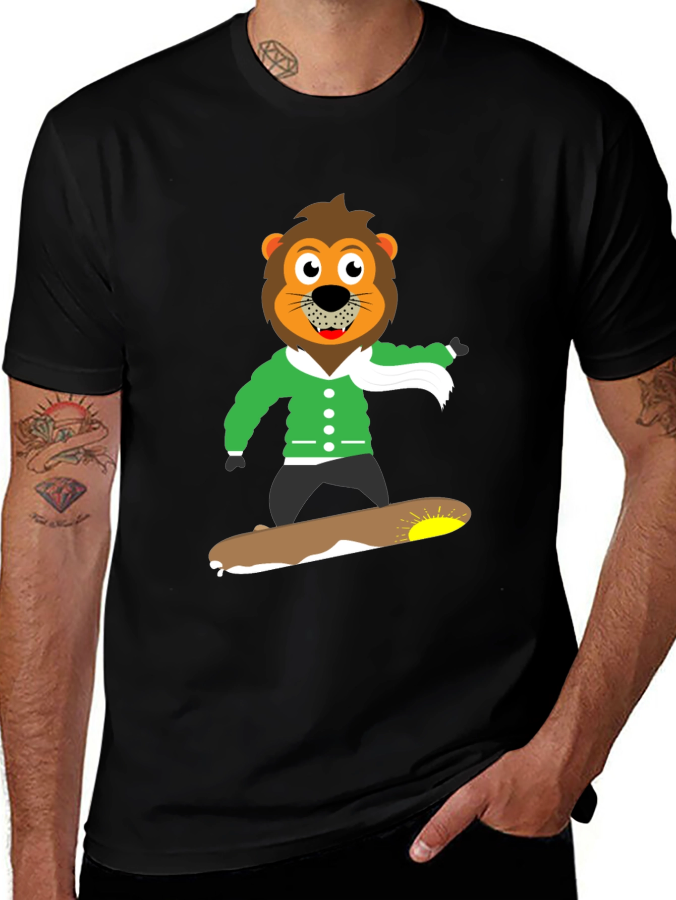 Lion Skateboard Graphic Black T-Shirt