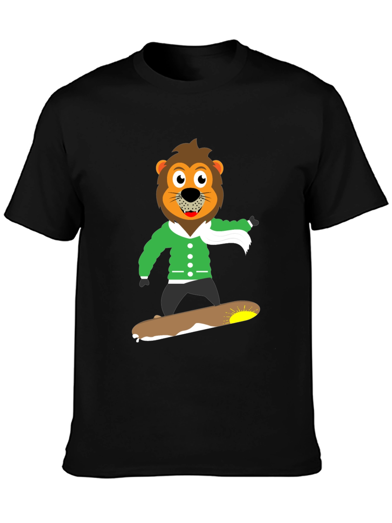 Lion Skateboard Graphic Black T-Shirt