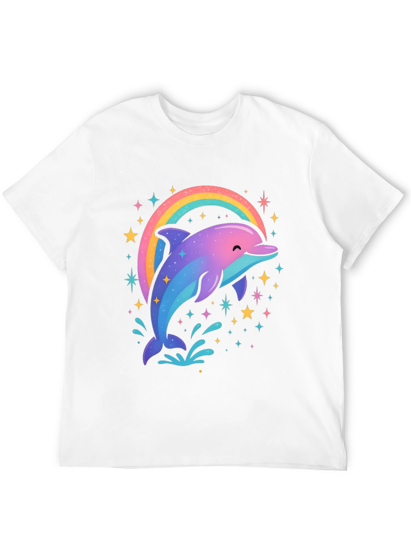 Rainbow Dolphin Graphic Tee - Black Cotton Blend