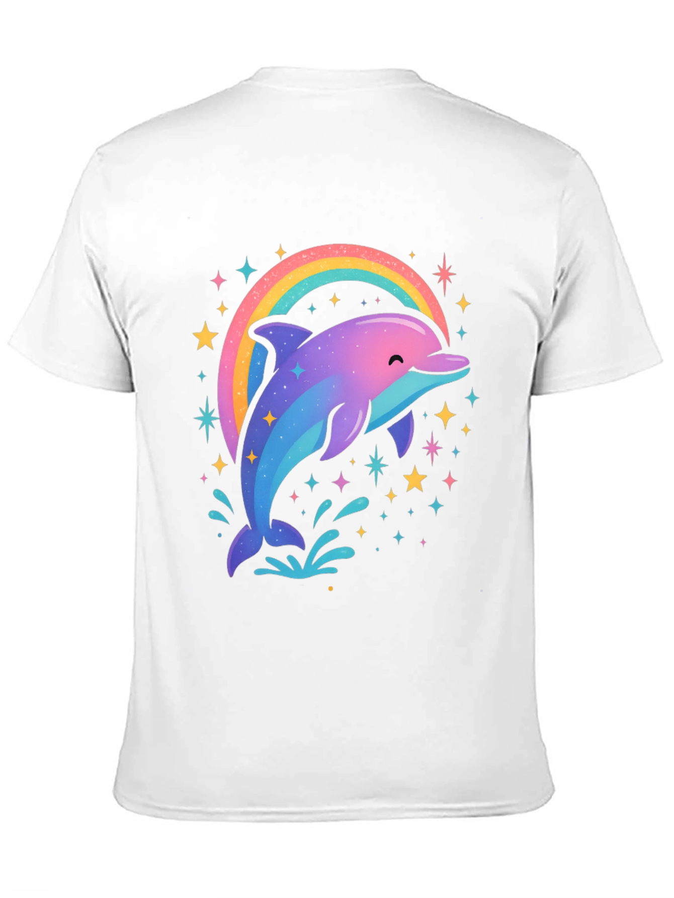 Rainbow Dolphin Graphic Tee - Black Cotton Blend
