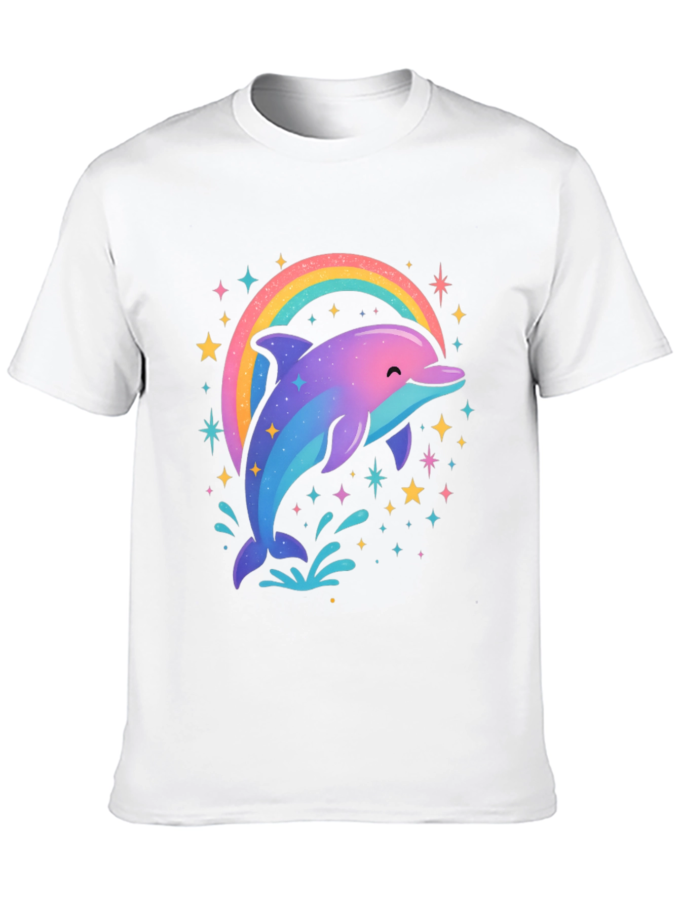 Rainbow Dolphin Graphic Tee - Black Cotton Blend