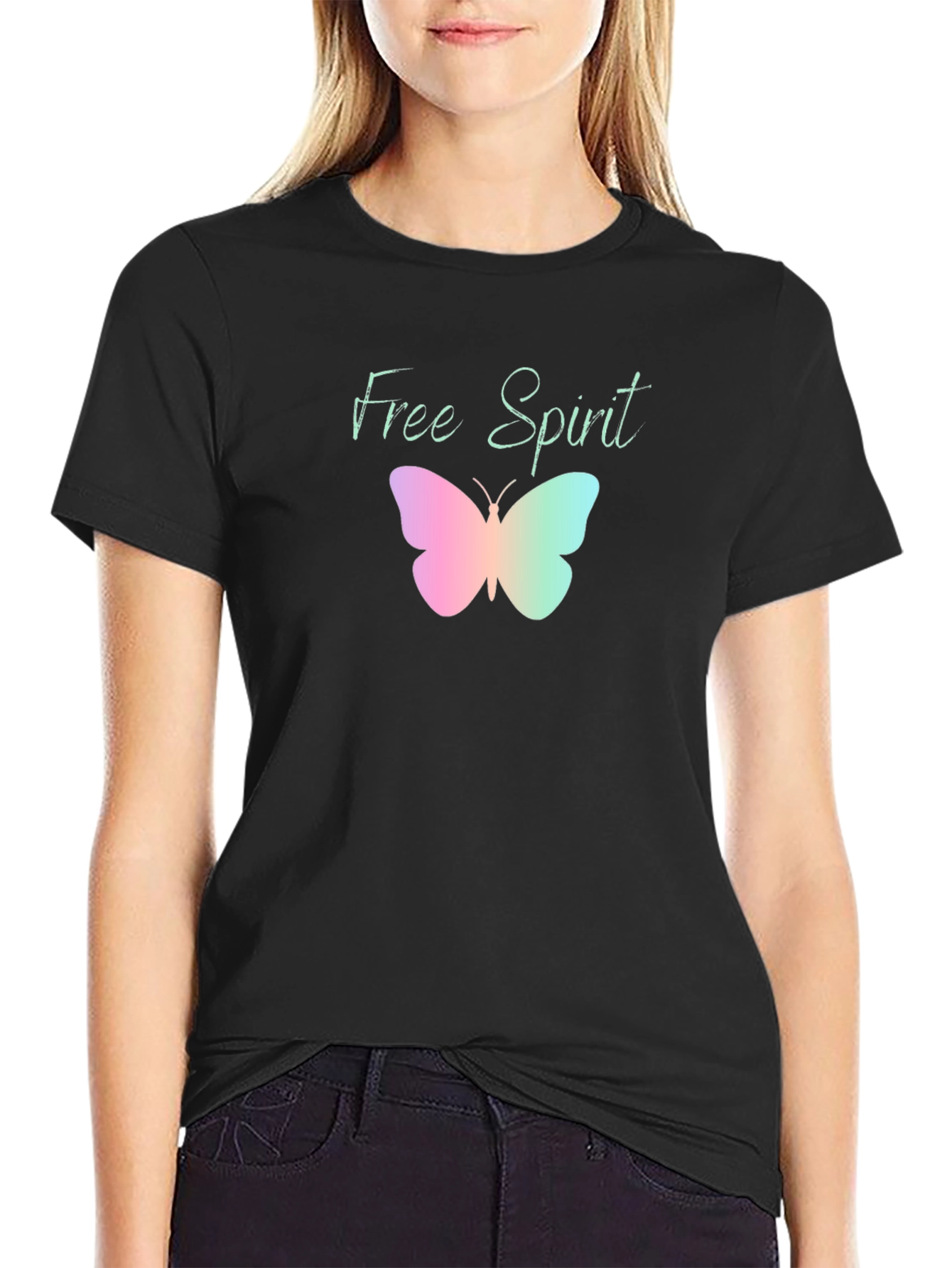 Free Spirit Butterfly Graphic Tee - Black