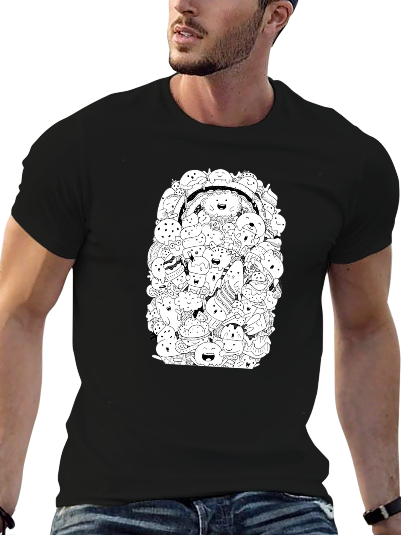 Doodle Dessert Graphic Tee - Black