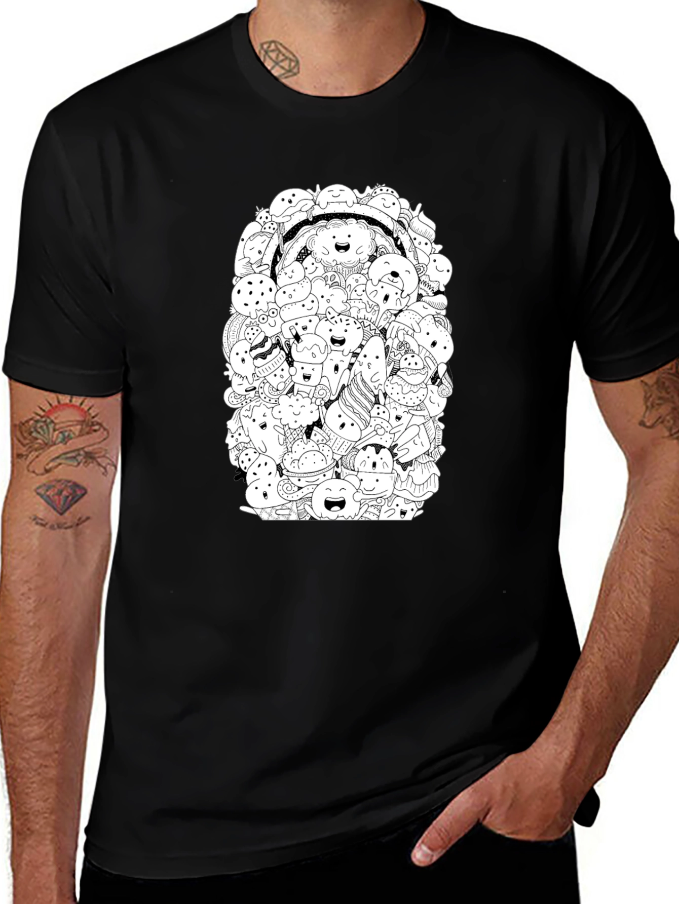Doodle Dessert Graphic Tee - Black