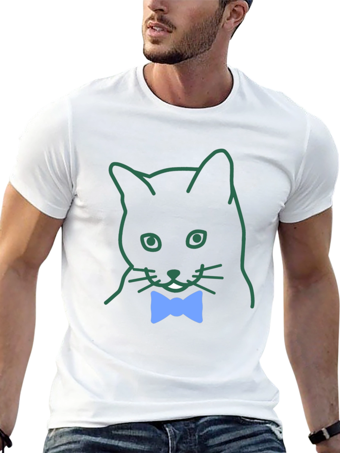Cat with Bow Tie Graphic Tee - Casual Cool
