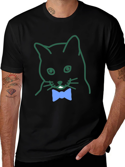 Cat with Bow Tie Graphic Tee - Casual Cool