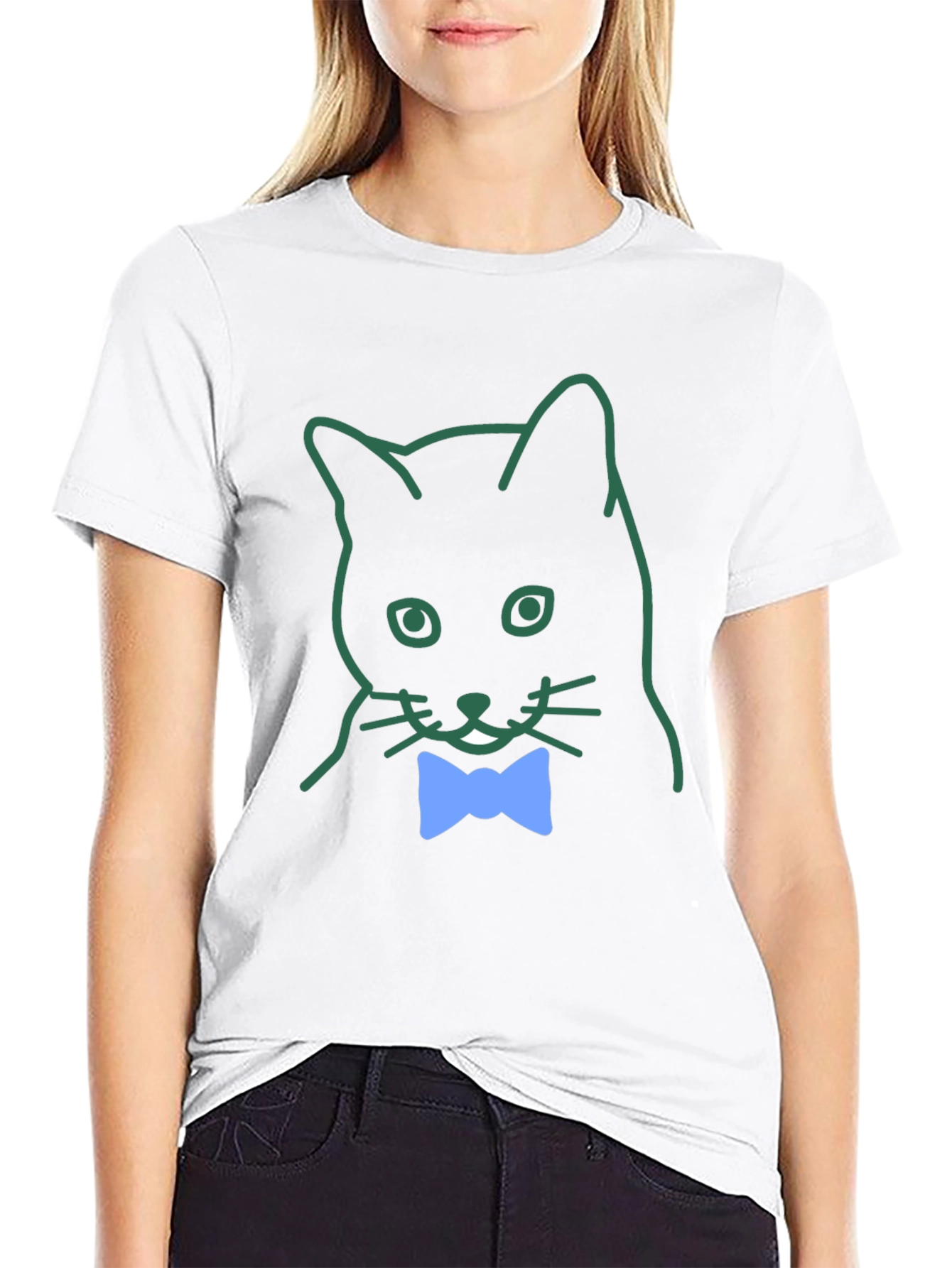 Cat with Bow Tie Graphic Tee - Casual Cool