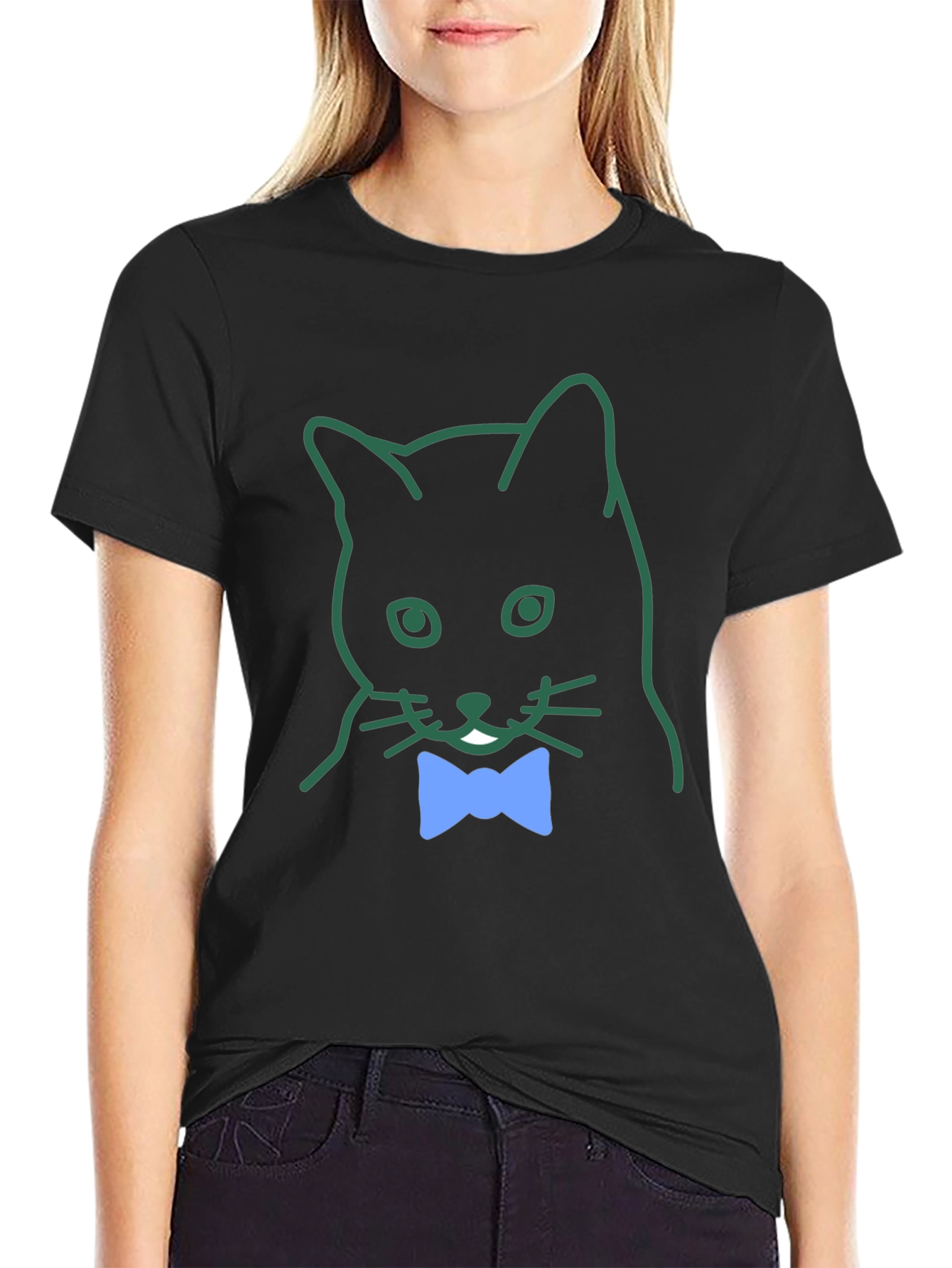 Cat with Bow Tie Graphic Tee - Casual Cool