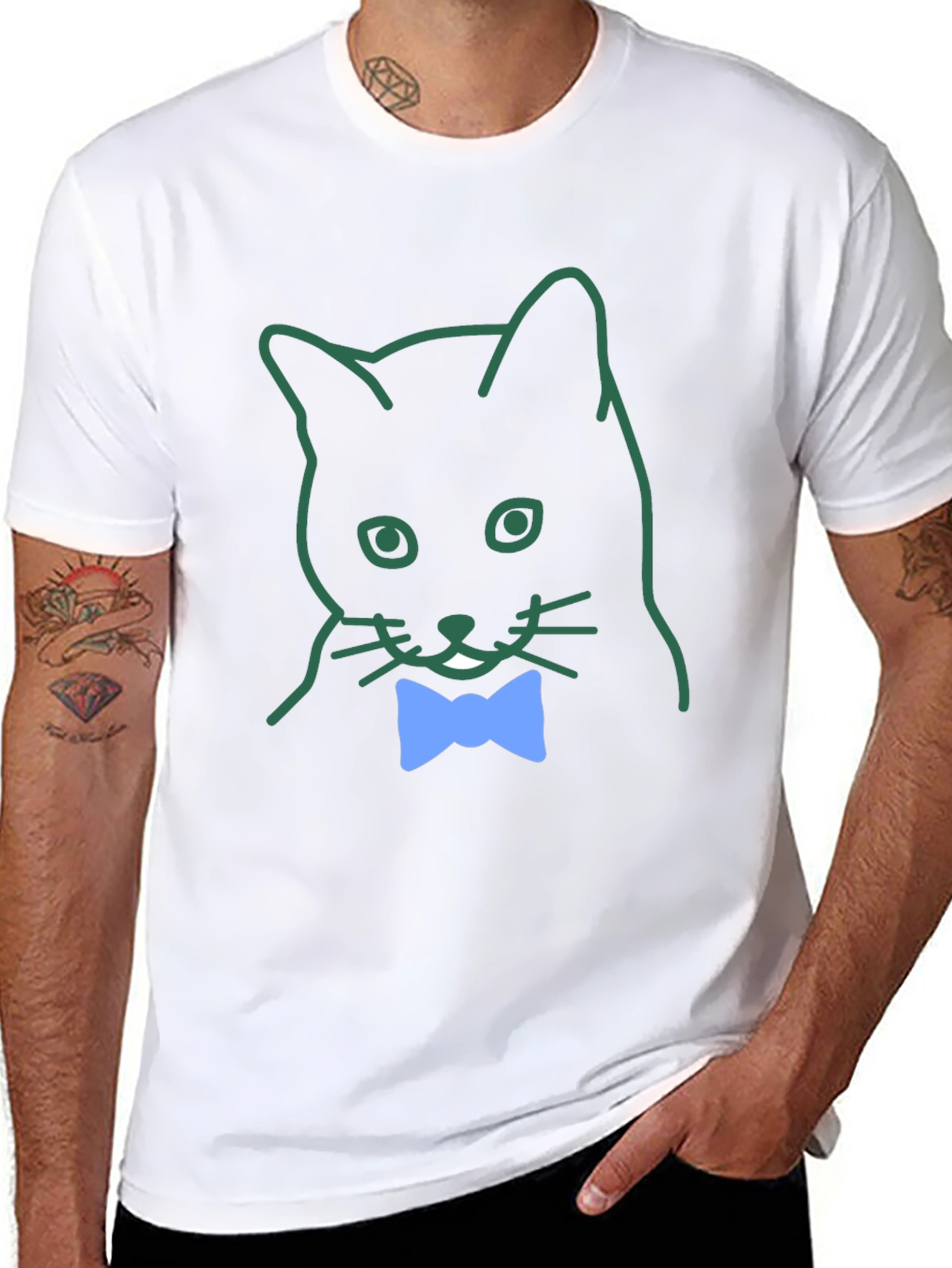 Cat with Bow Tie Graphic Tee - Casual Cool