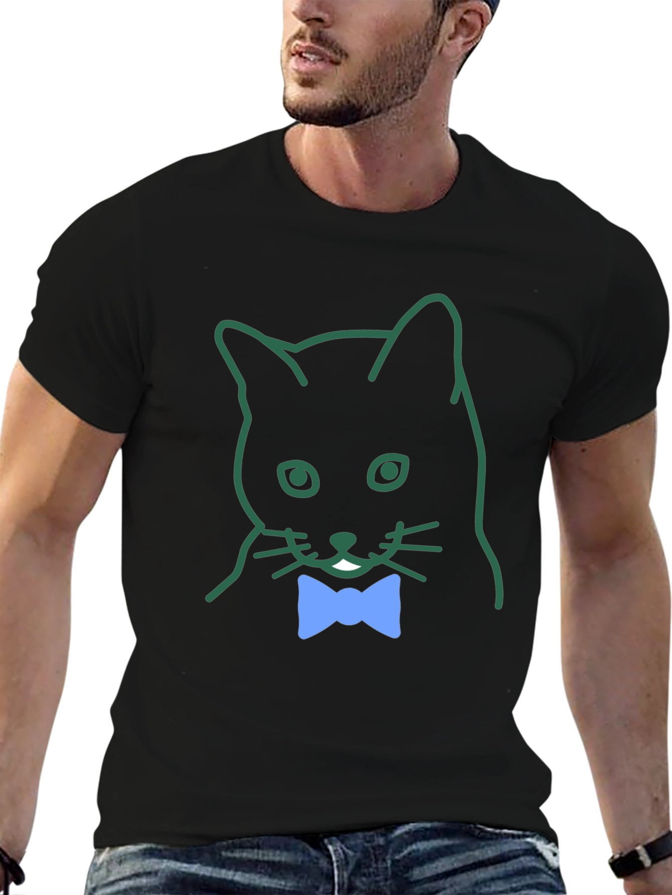 Cat with Bow Tie Graphic Tee - Casual Cool
