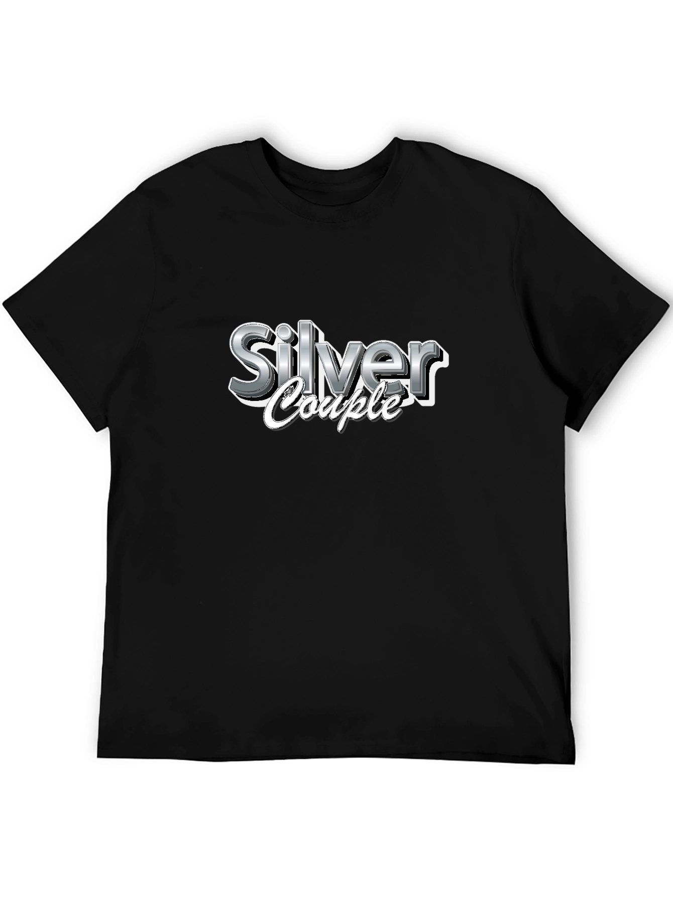 Silver Couple Graphic Print Black T-Shirt