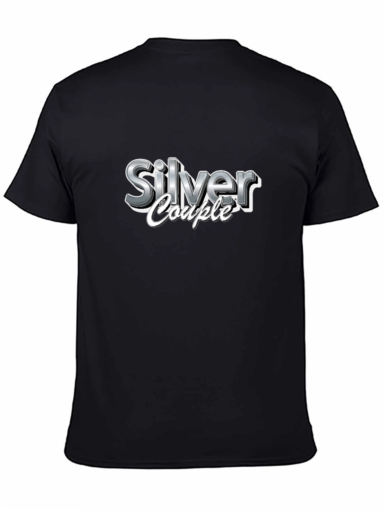 Silver Couple Graphic Print Black T-Shirt