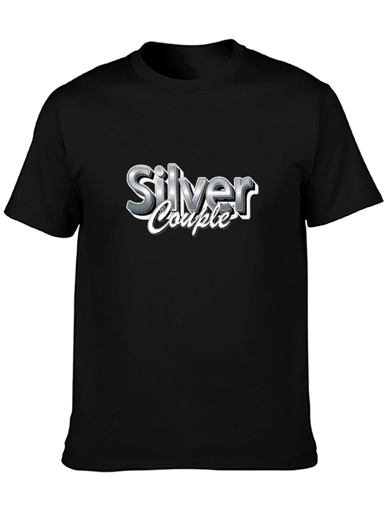 Silver Couple Graphic Print Black T-Shirt