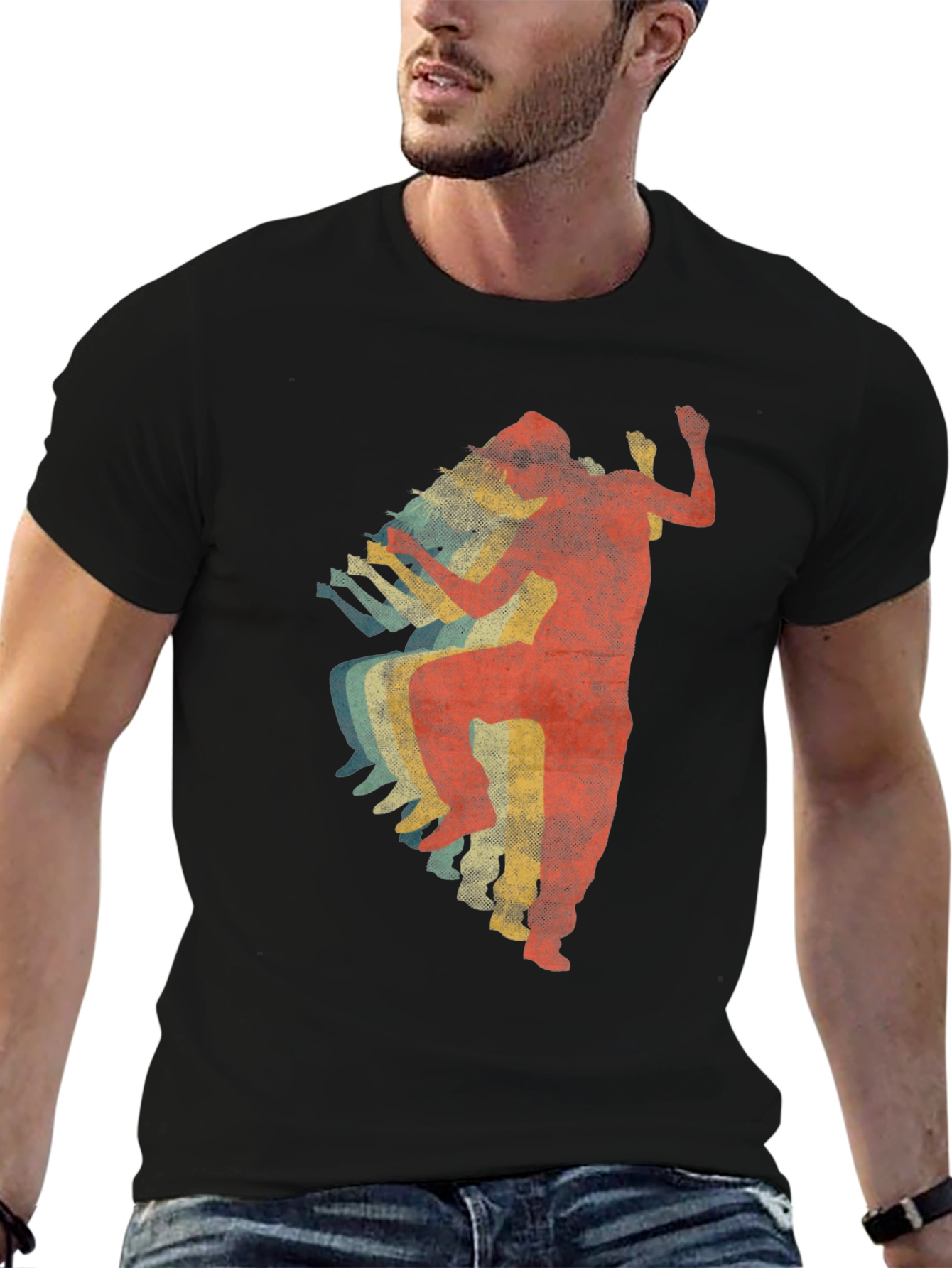Retro Dancer Graphic Tee - Black Cotton T-Shirt